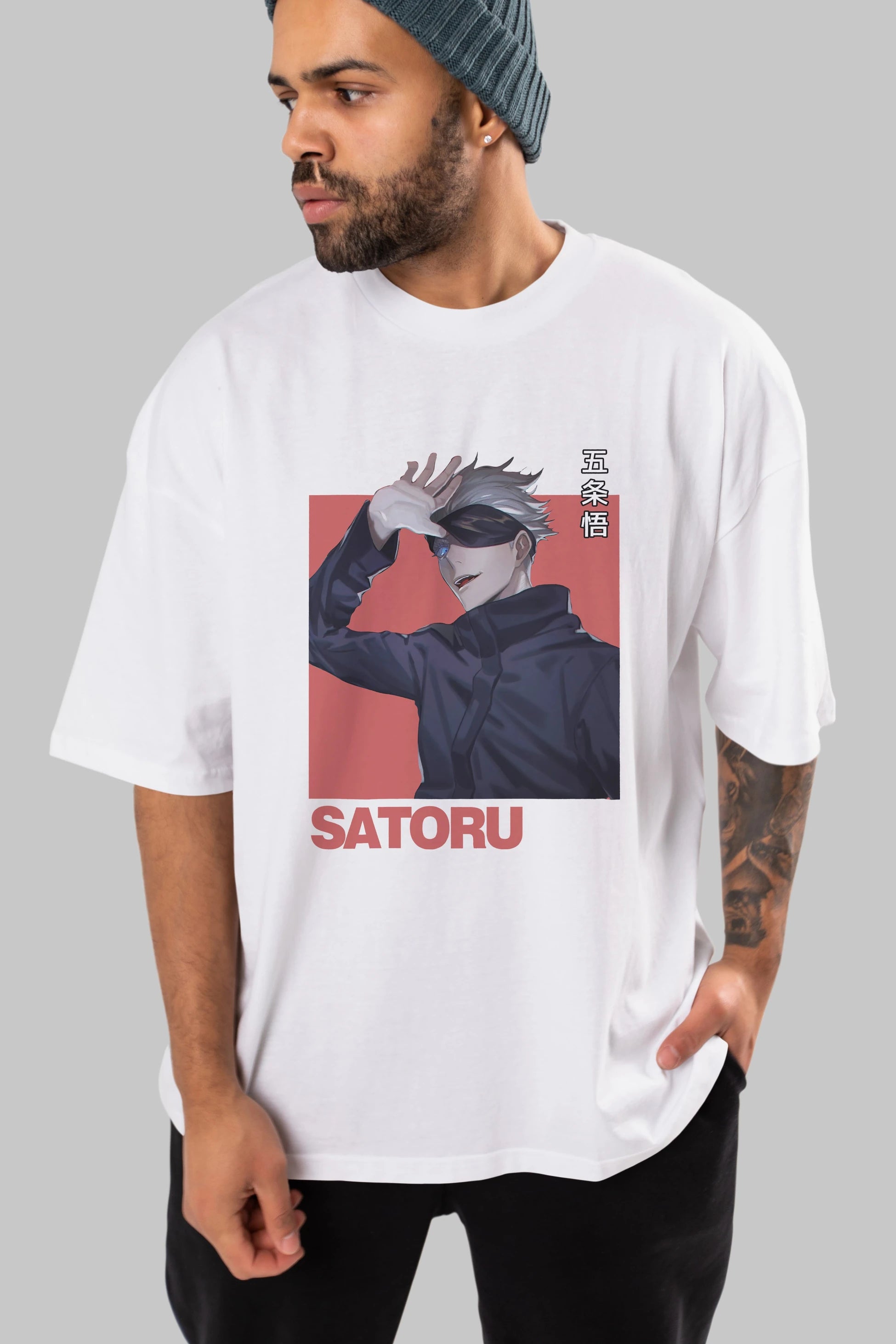 SATORU GOJO 2 Anime Ön Baskılı Oversize t-shirt %100 pamuk Erkek Kadın Unisex