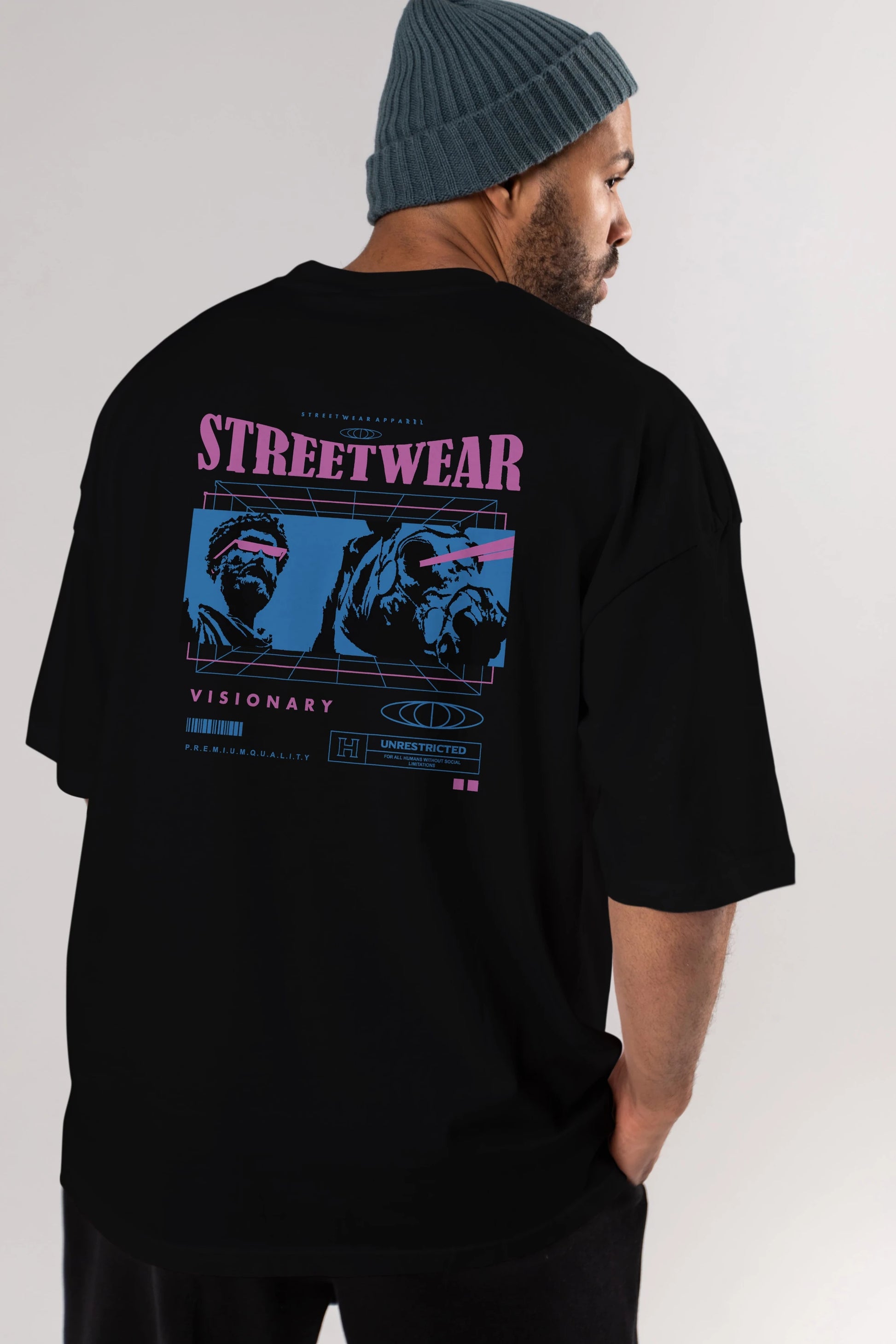 Streetwear Visionary Arka Baskılı Oversize t-shirt Erkek Kadın Unisex
