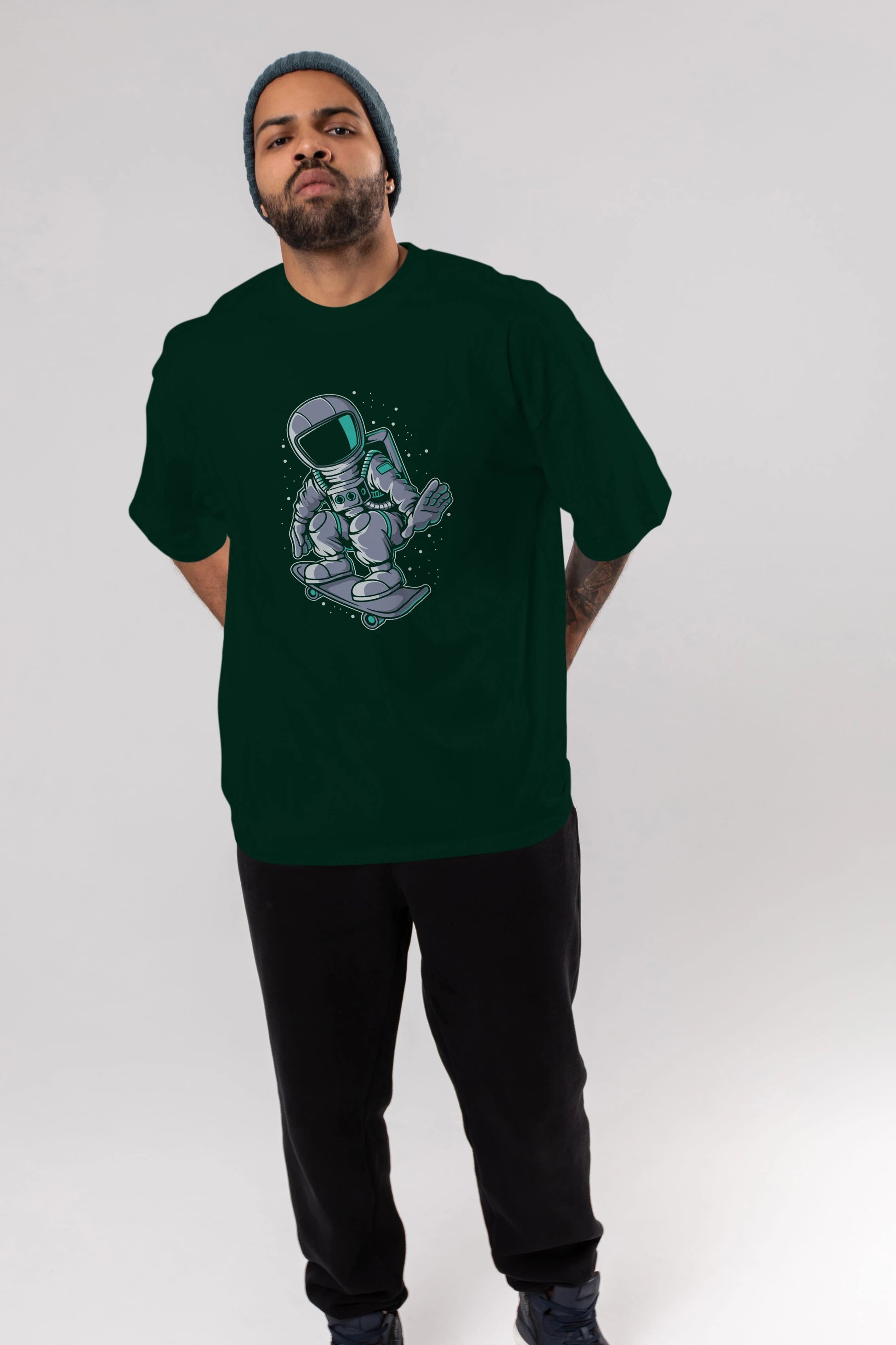 Astronaut Skater Ön Baskılı Oversize t-shirt Erkek Kadın Unisex
