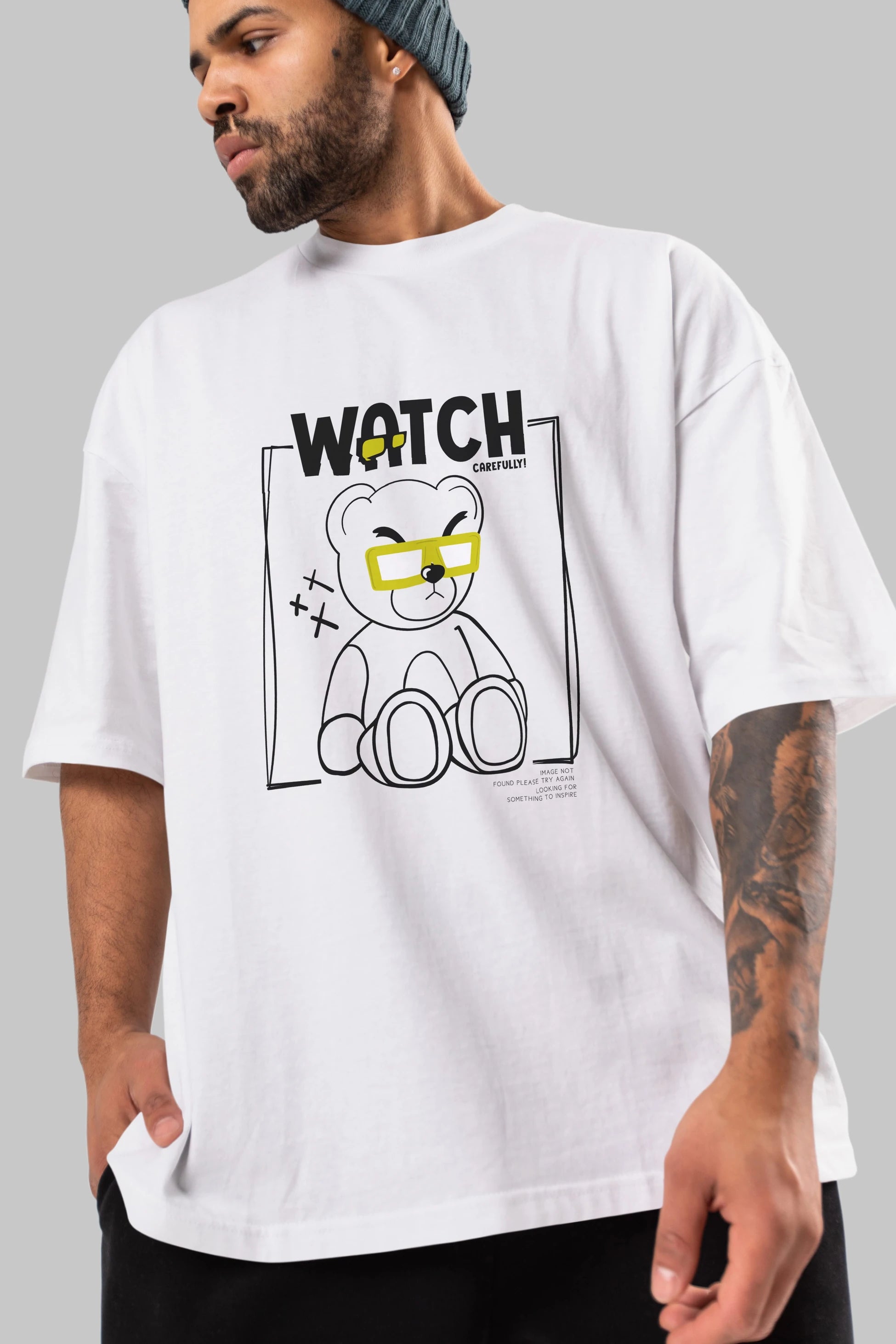 Watch Carefully Bear Ön Baskılı Oversize t-shirt Erkek Kadın Unisex