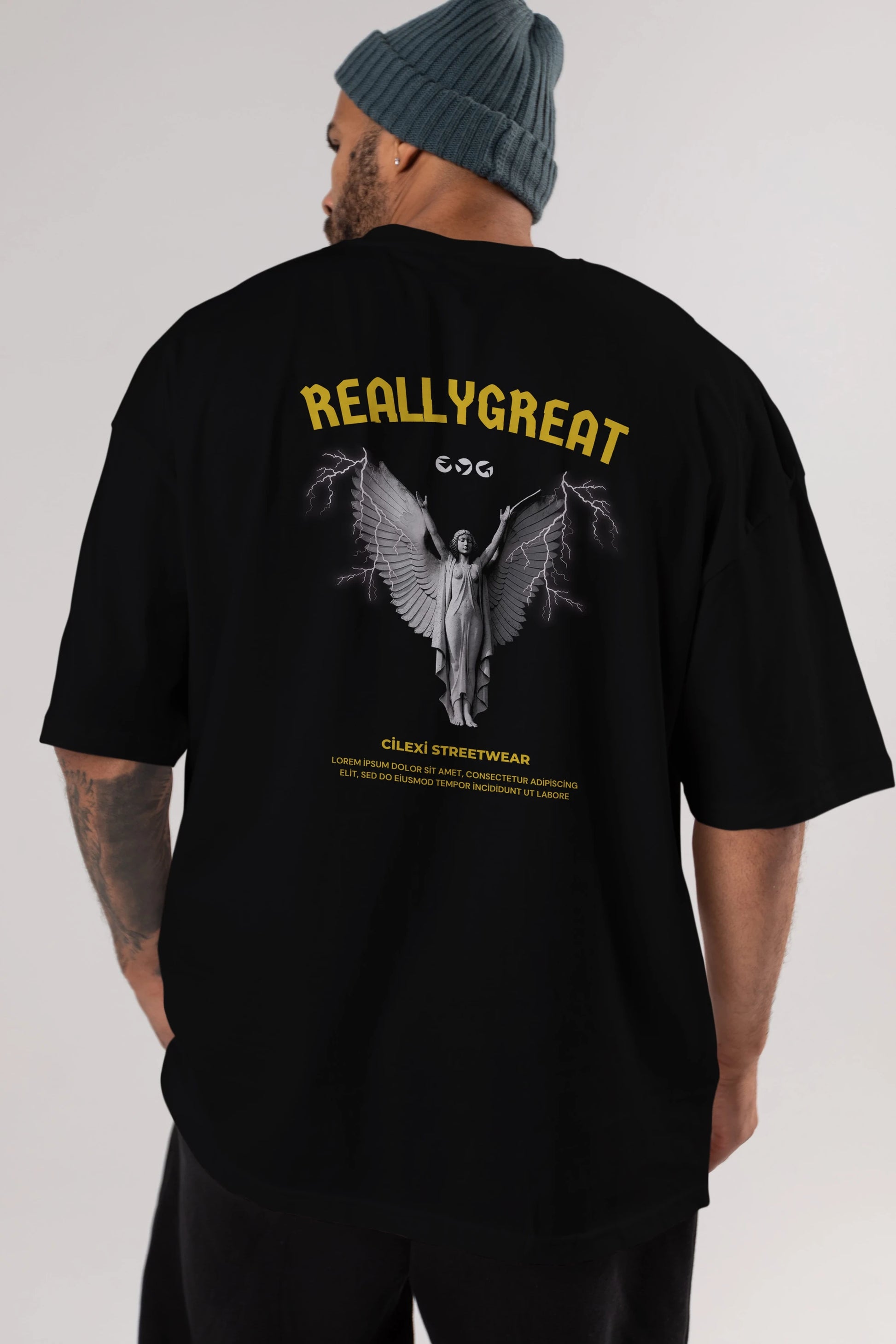 Reallygreat Angel Arka Baskılı Oversize t-shirt Erkek Kadın Unisex