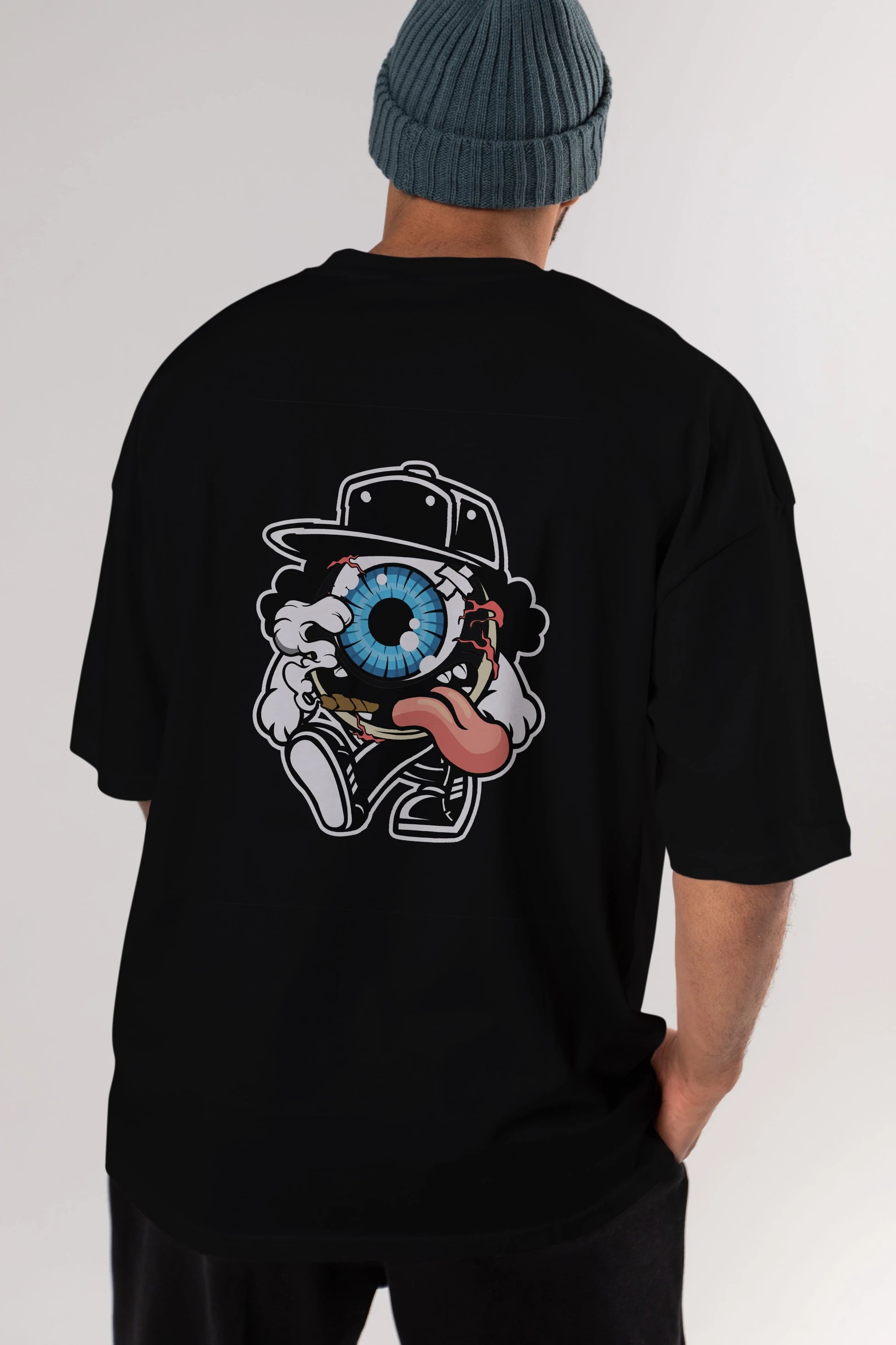 Eyeball Arka Baskılı Oversize t-shirt Erkek Kadın Unisex %100 Pamuk tişort