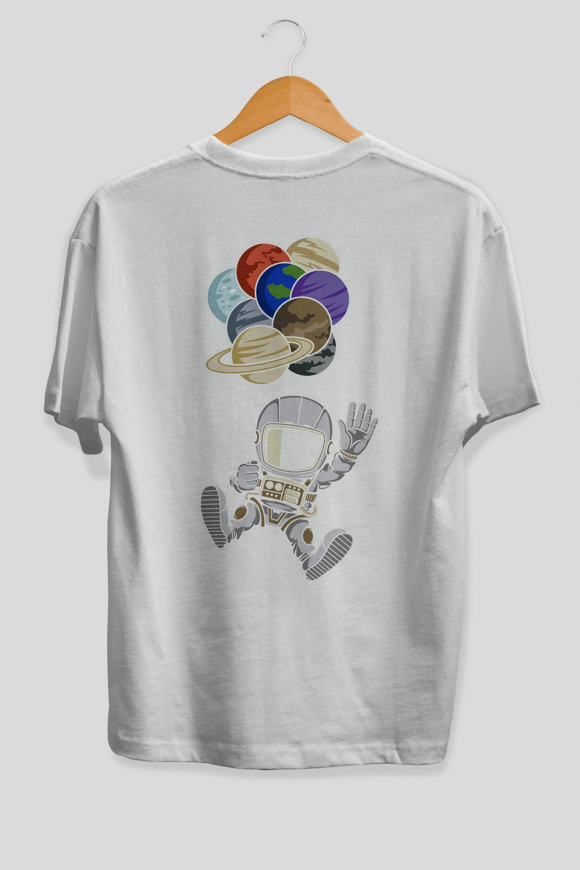 Astronaut Baloon Planets Arka Baskılı Oversize t-shirt Erkek Kadın Unisex