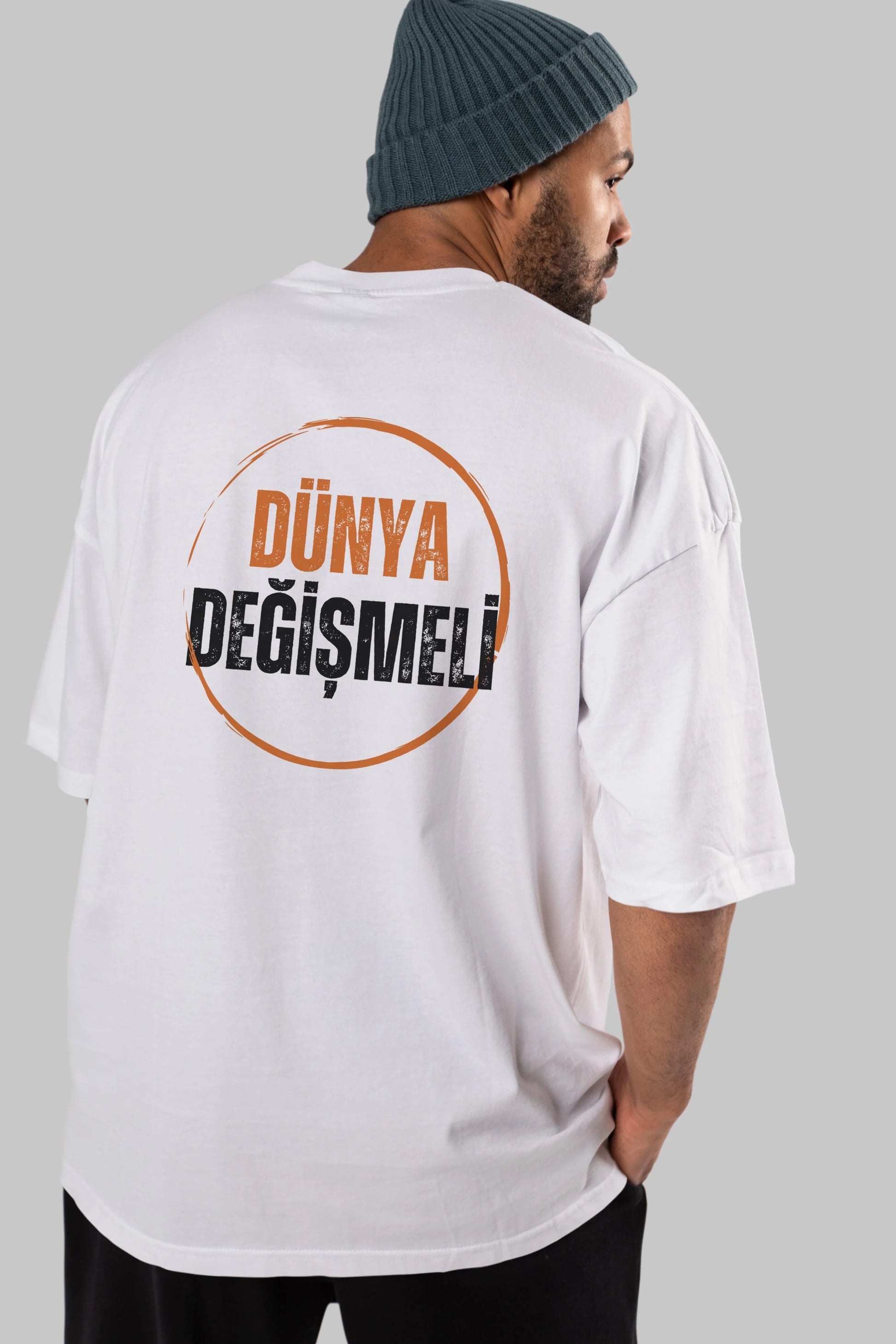 Dünya Değişmeli Yazılı Arka Baskılı Oversize t-shirt Erkek Kadın Unisex