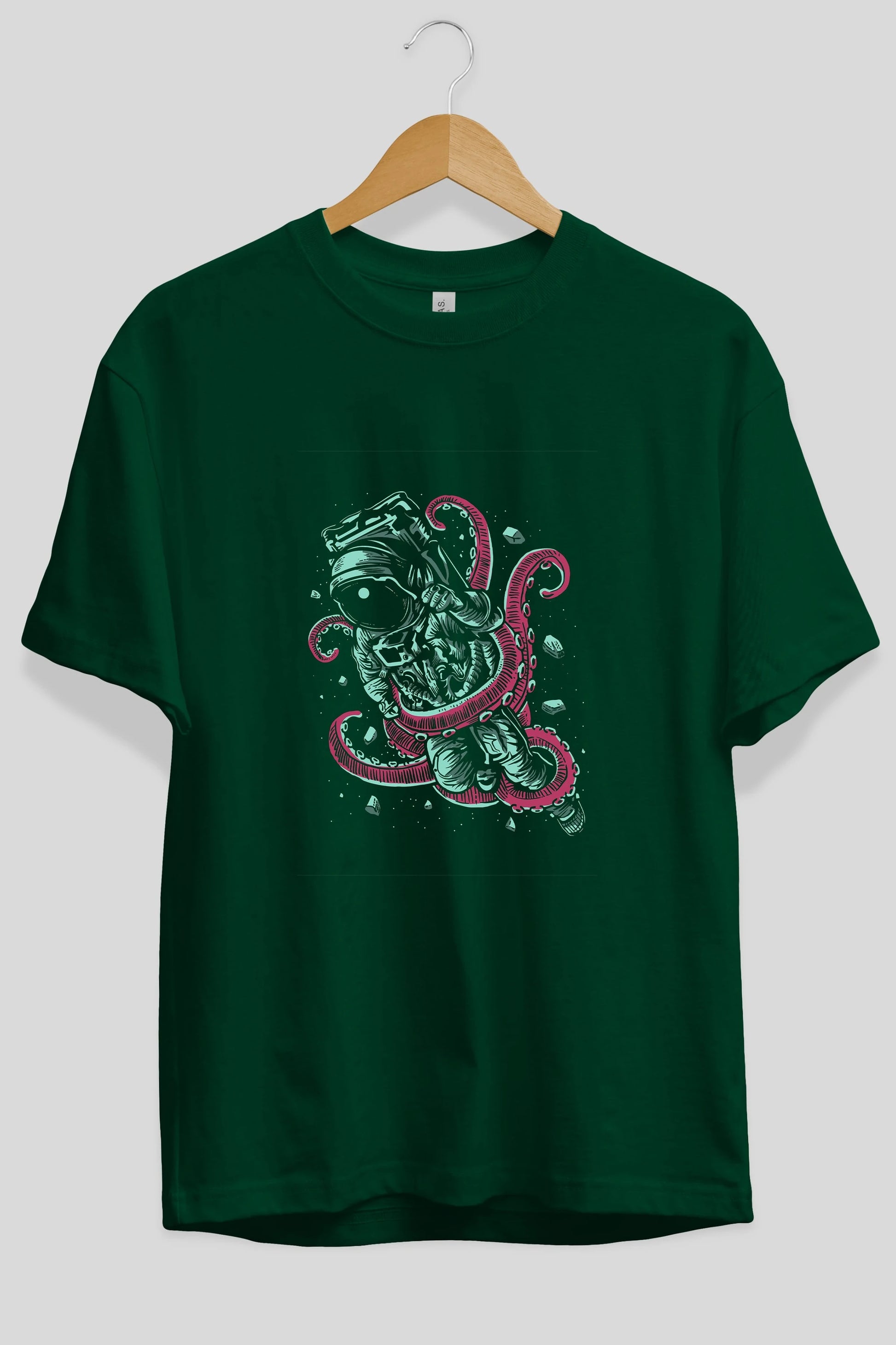 Astronaut Octopus Ön Baskılı Oversize t-shirt Erkek Kadın Unisex %100 Pamuk tişort