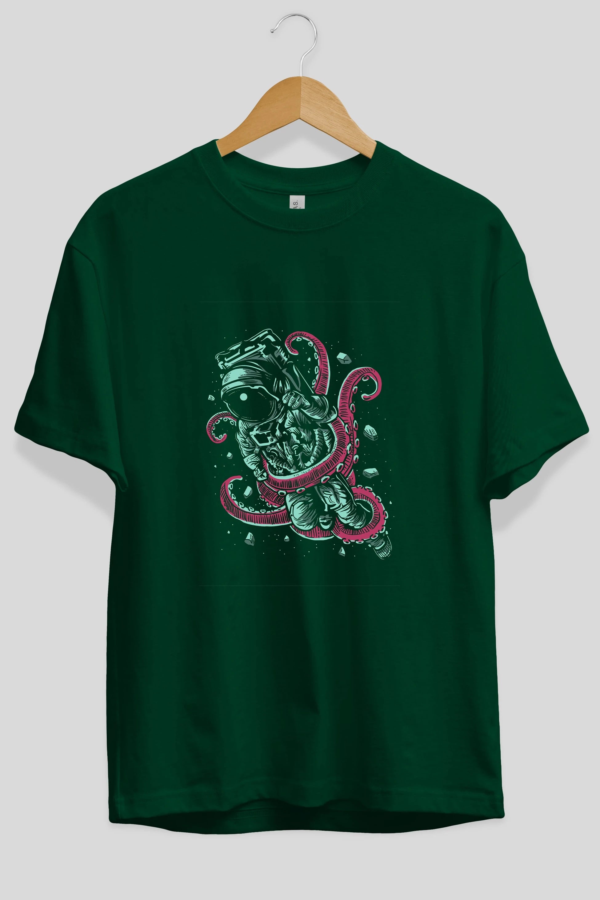 Astronaut Octopus Ön Baskılı Oversize t-shirt Erkek Kadın Unisex %100 Pamuk tişort