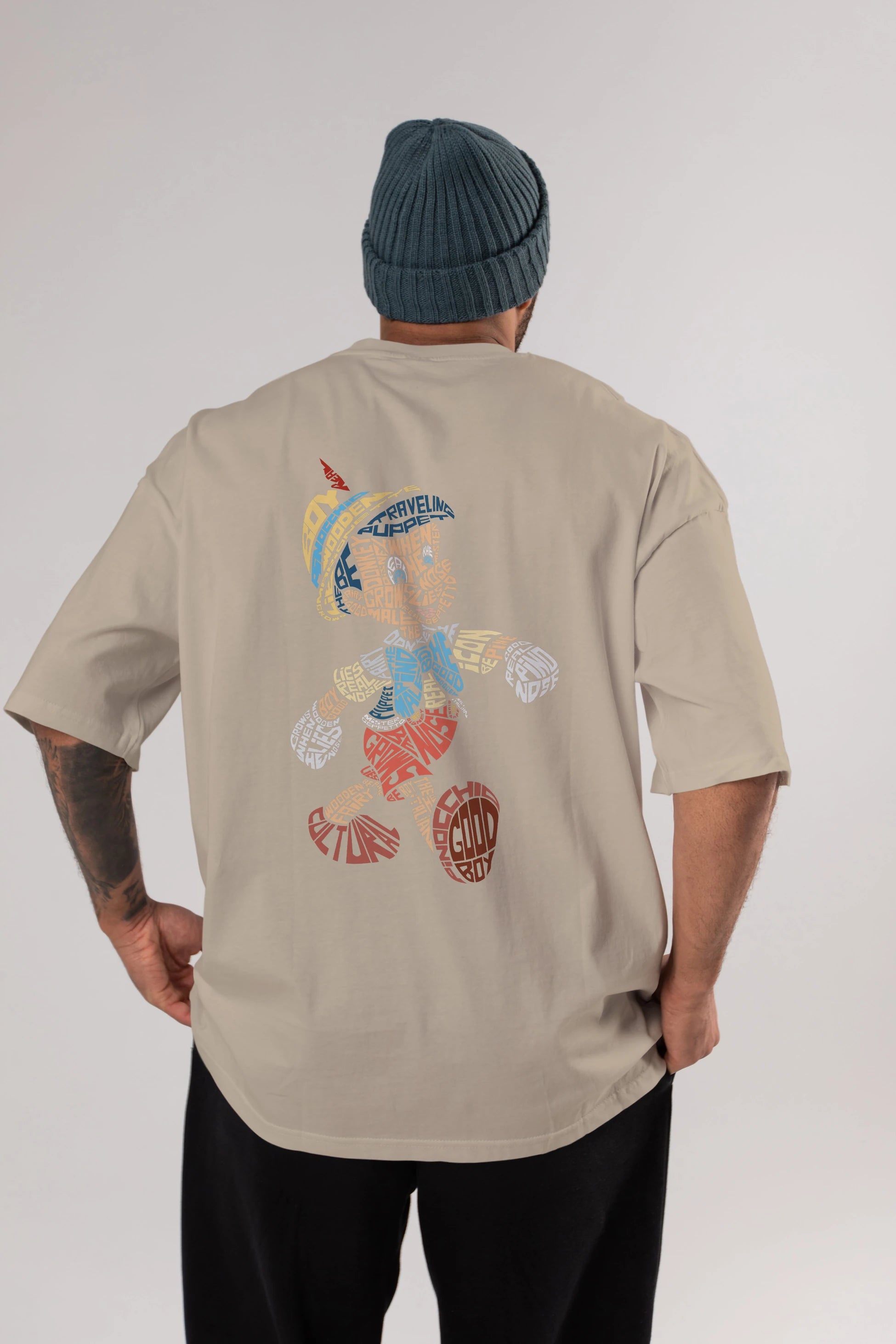 Pinokio Arka Baskılı Oversize t-shirt %100 pamuk Erkek Kadın Unisex
