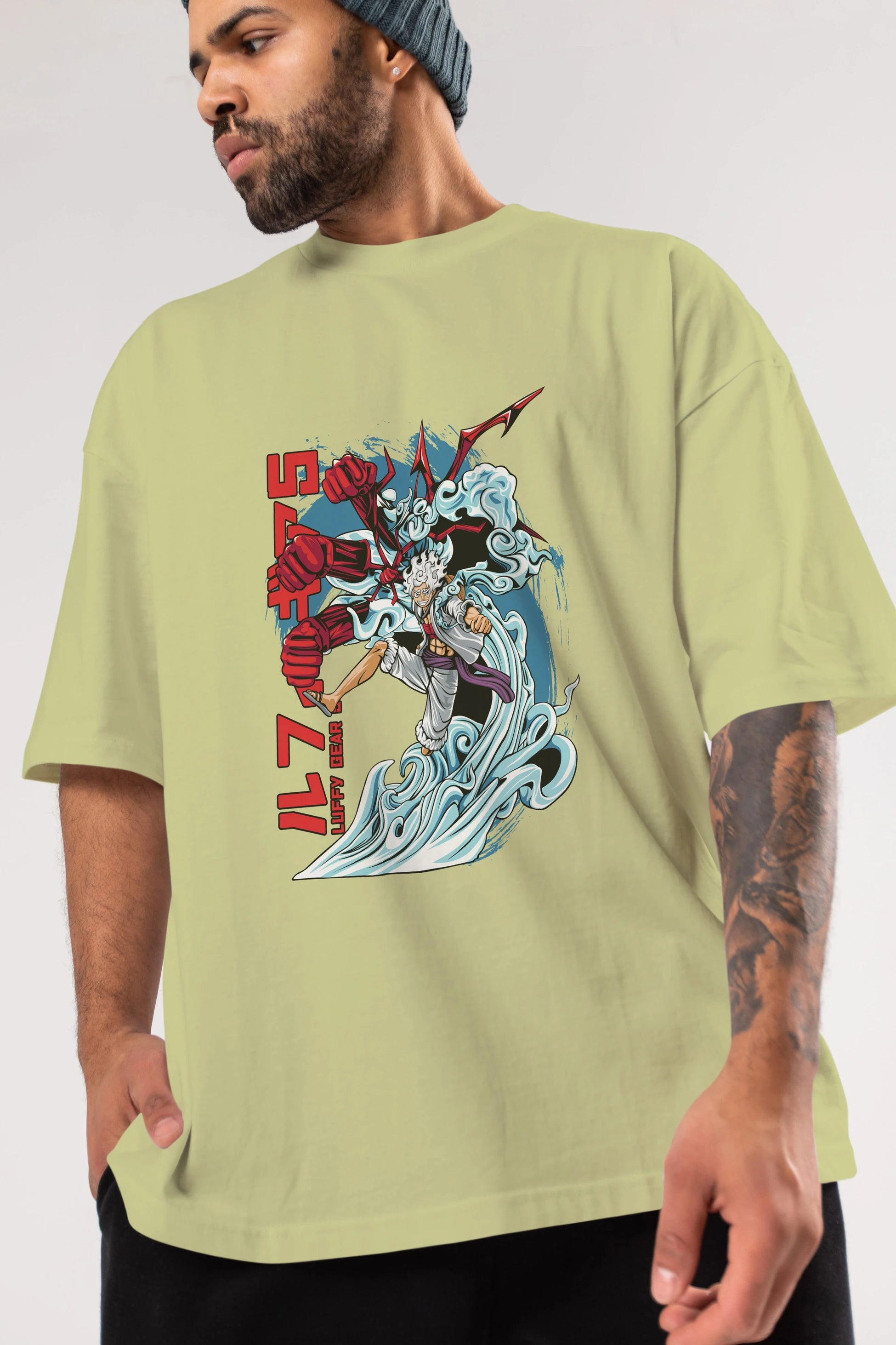MONKEY D. LUFFY GEAR5 2 Anime Ön Baskılı Oversize t-shirt %100 pamuk Erkek Kadın Unisex