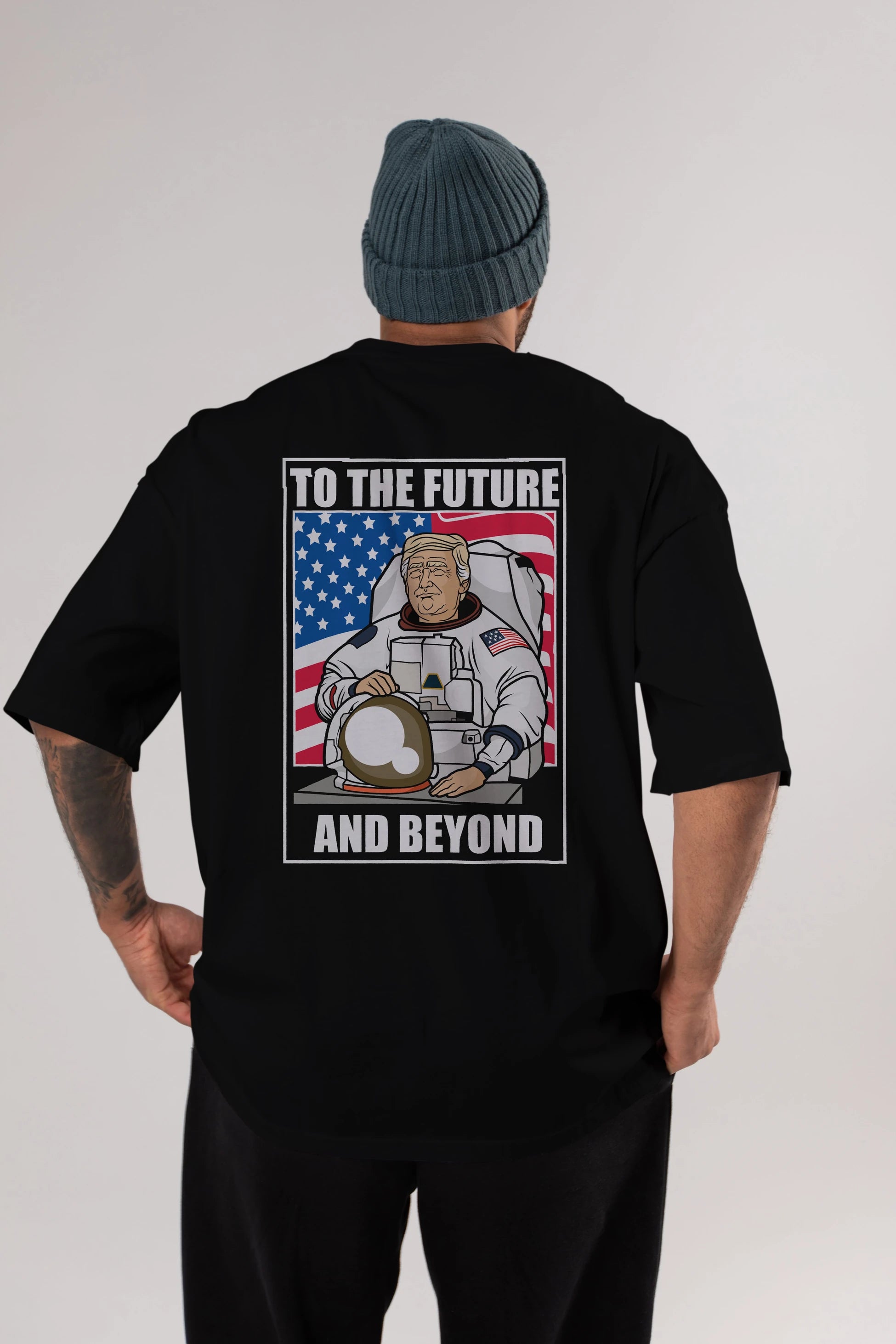Trumpstronaut Arka Baskılı Oversize t-shirt Erkek Kadın Unisex %100 Pamuk tişort