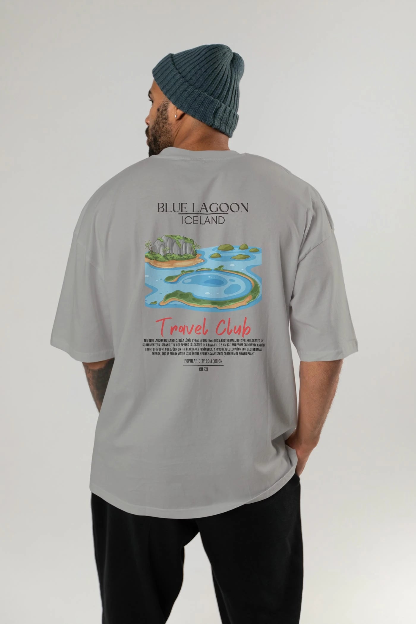 Blue Lagoon İceland Arka Baskılı Oversize t-shirt Erkek Kadın Pamuk Bisiklet Yaka tişort