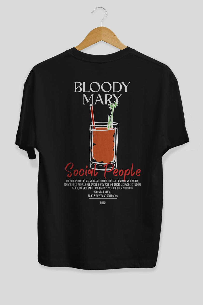 Bloody Mary Kokteyl Serisi Baskılı Oversize t-shirt Erkek Kadın Unisex %100 Pamuk Bisiklet Yaka tişort