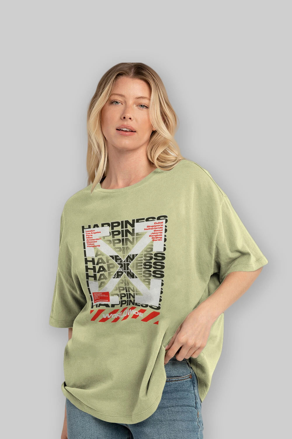 Happiness Worldwide Ön Baskılı Oversize t-shirt Erkek Kadın Unisex