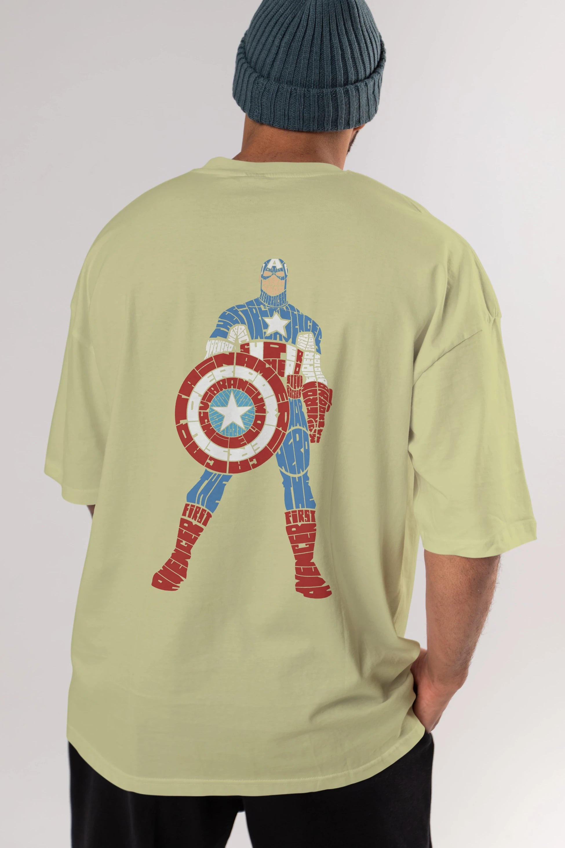 Captain America Arka Baskılı Oversize t-shirt %100 pamuk Erkek Kadın Unisex