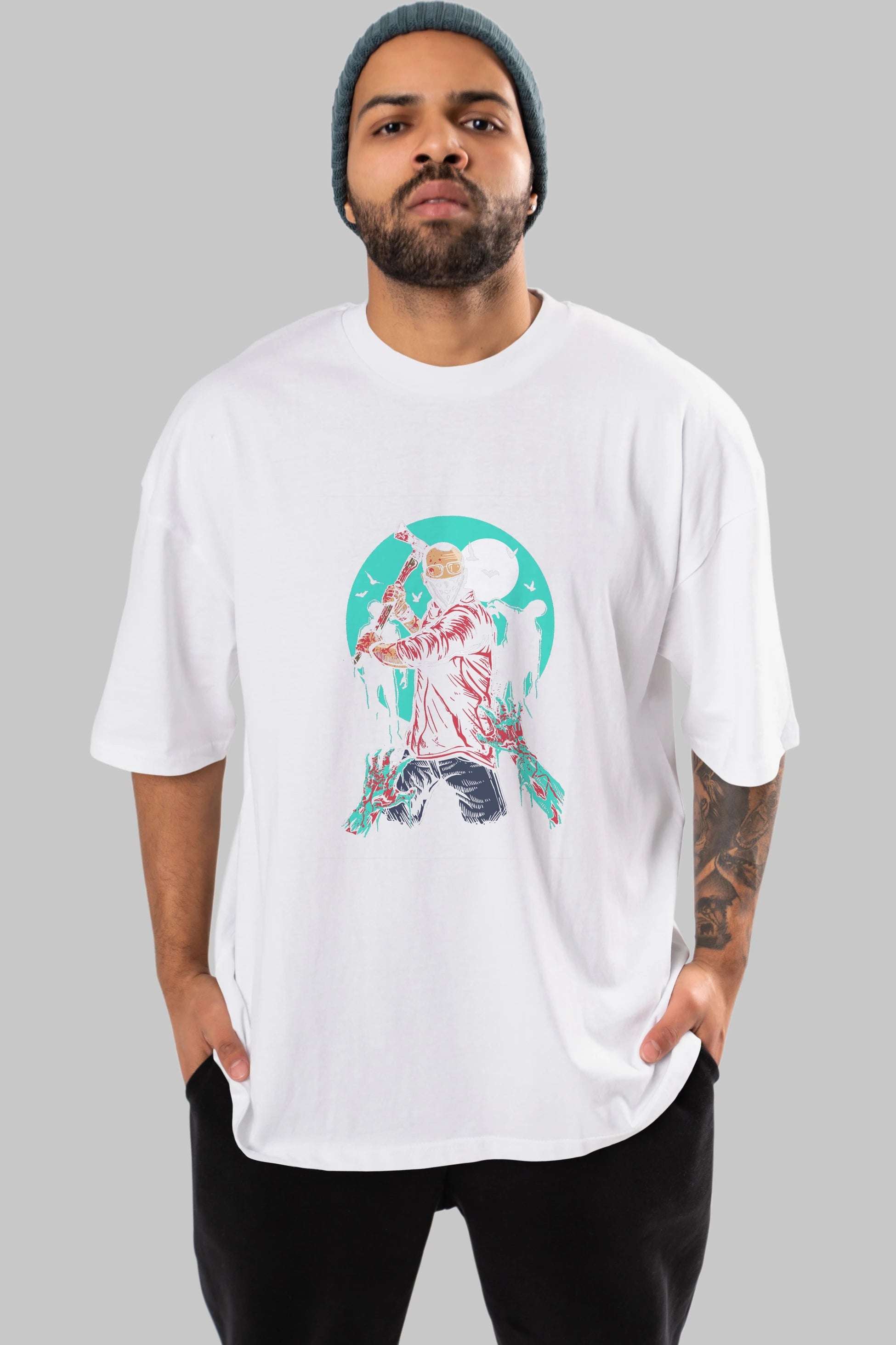 Zombie Killer Ön Baskılı Oversize t-shirt Erkek Kadın Unisex %100 Pamuk tişort