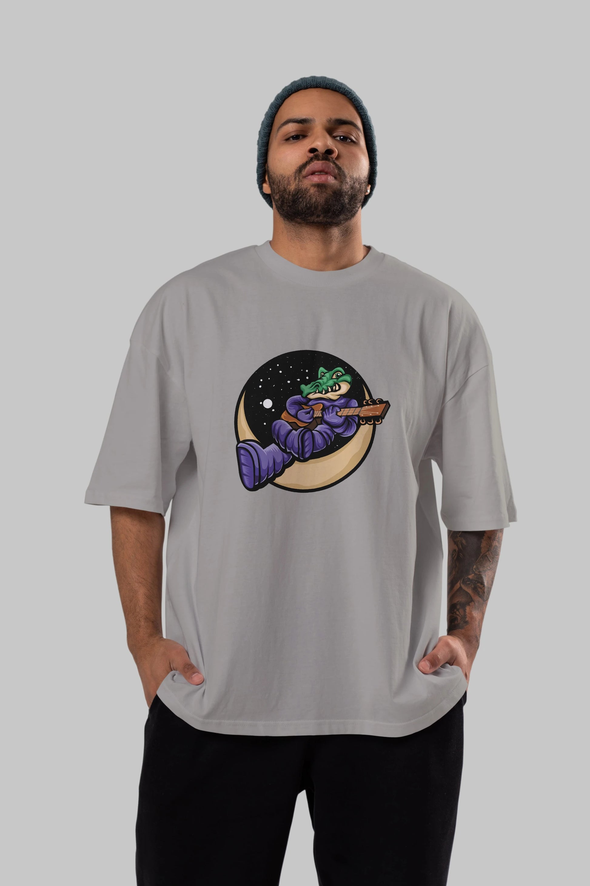 Space Crocodile Ön Baskılı Oversize t-shirt Erkek Kadın Unisex