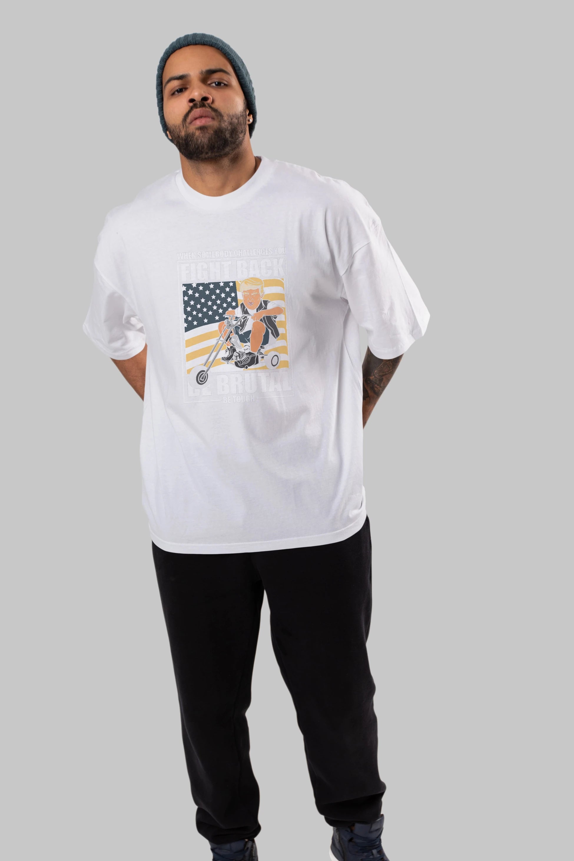 Trump Biker Ön Baskılı Oversize t-shirt Erkek Kadın Unisex %100 Pamuk tişort