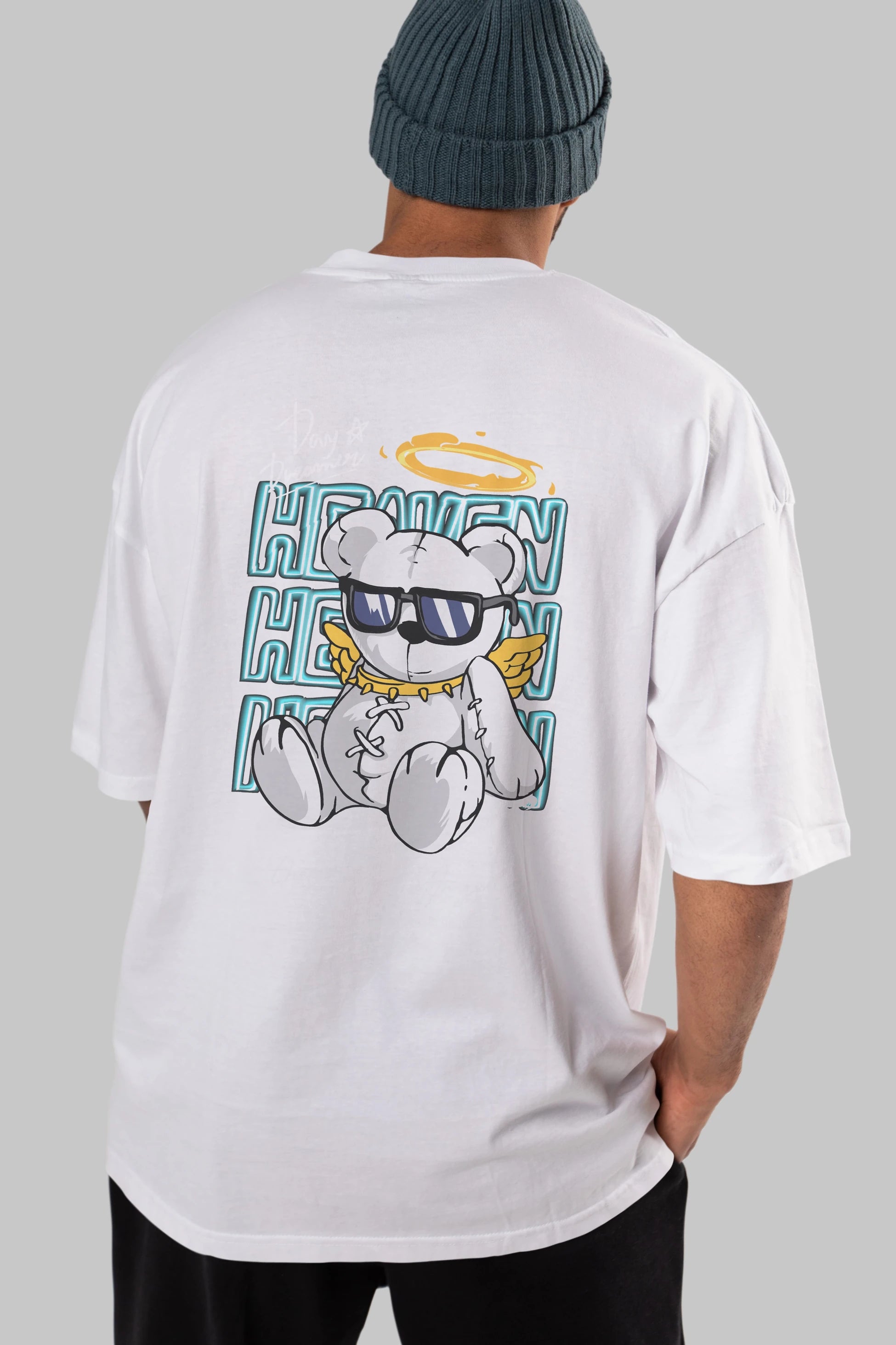 Heaven Bear Arka Baskılı Oversize t-shirt Erkek Kadın Unisex