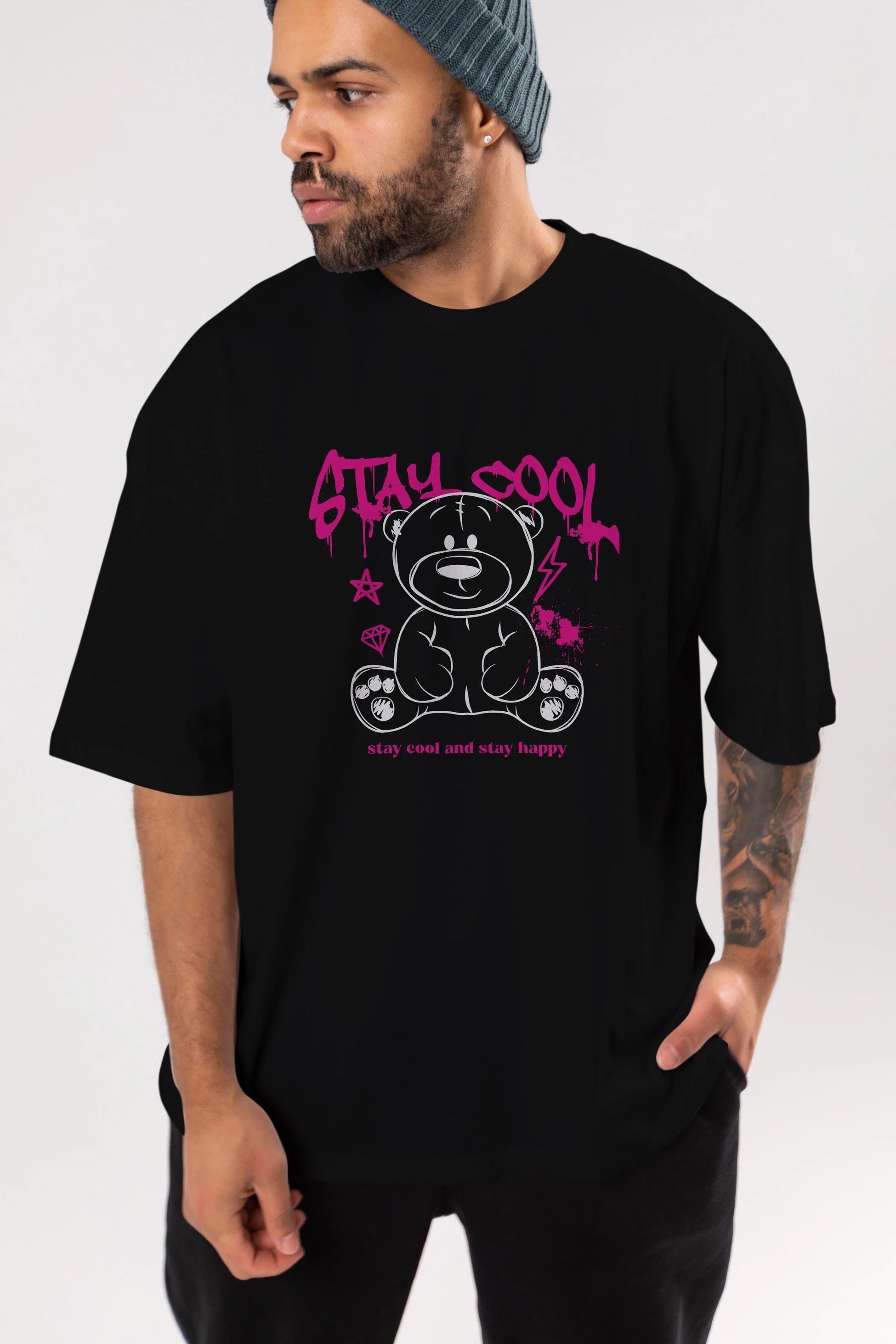 Teddy Bear Stay Cool Ön Baskılı Oversize t-shirt Erkek Kadın Unisex