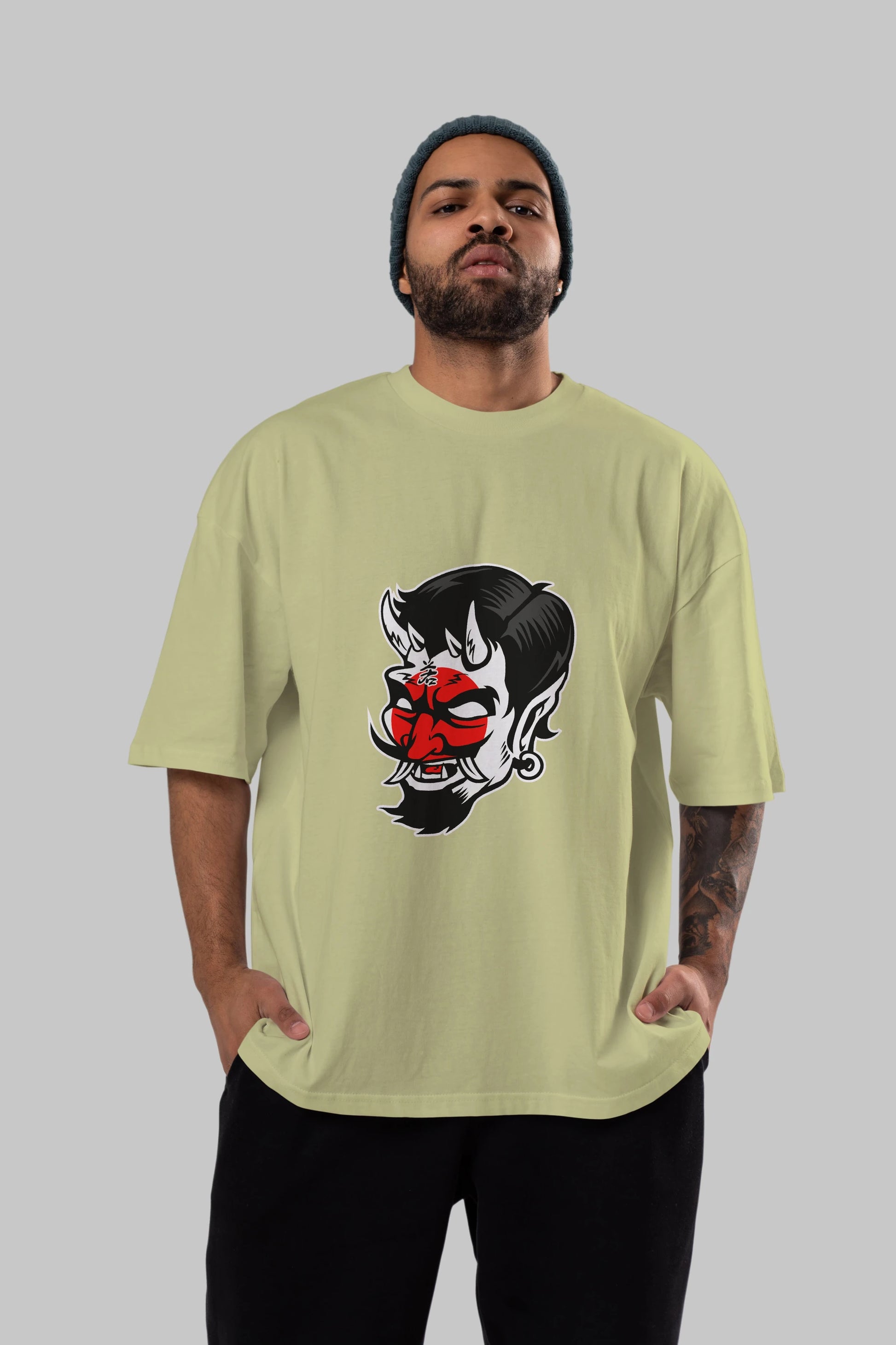 Japanese Devil Ön Baskılı Oversize t-shirt Erkek Kadın Unisex %100 Pamuk tişort