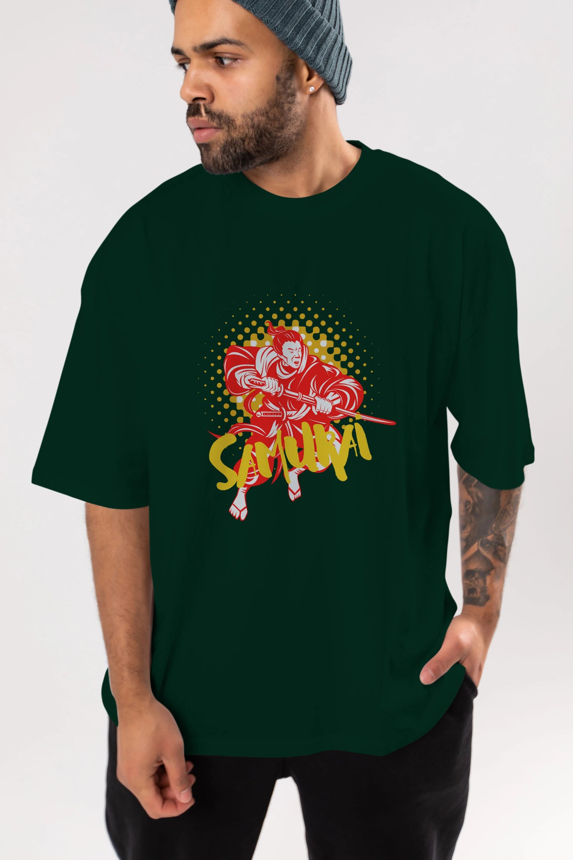 Samurai Ön Baskılı Oversize t-shirt Erkek Kadın Unisex