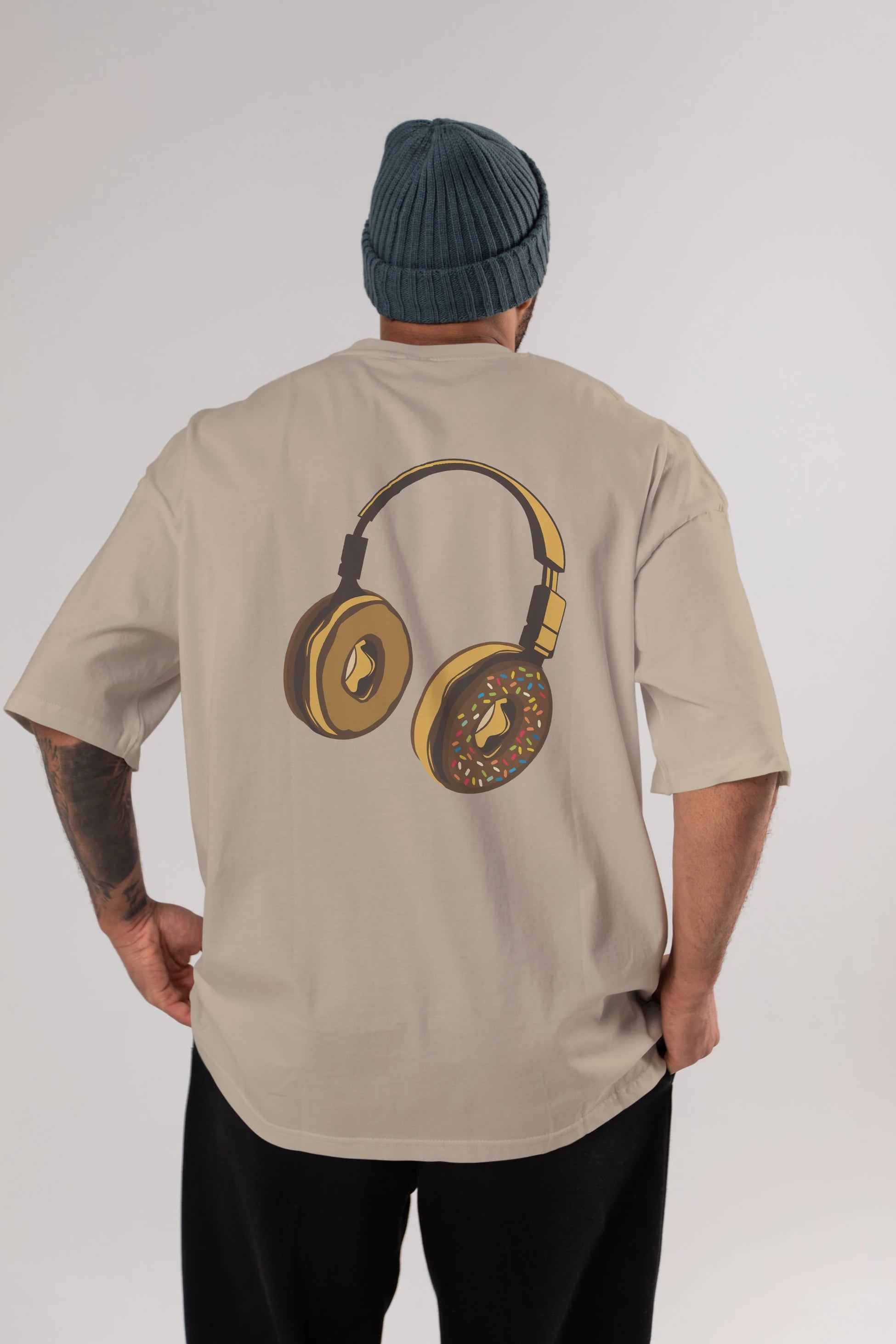 Headphone Donut Arka Baskılı Oversize t-shirt %100 pamuk Erkek Kadın Unisex