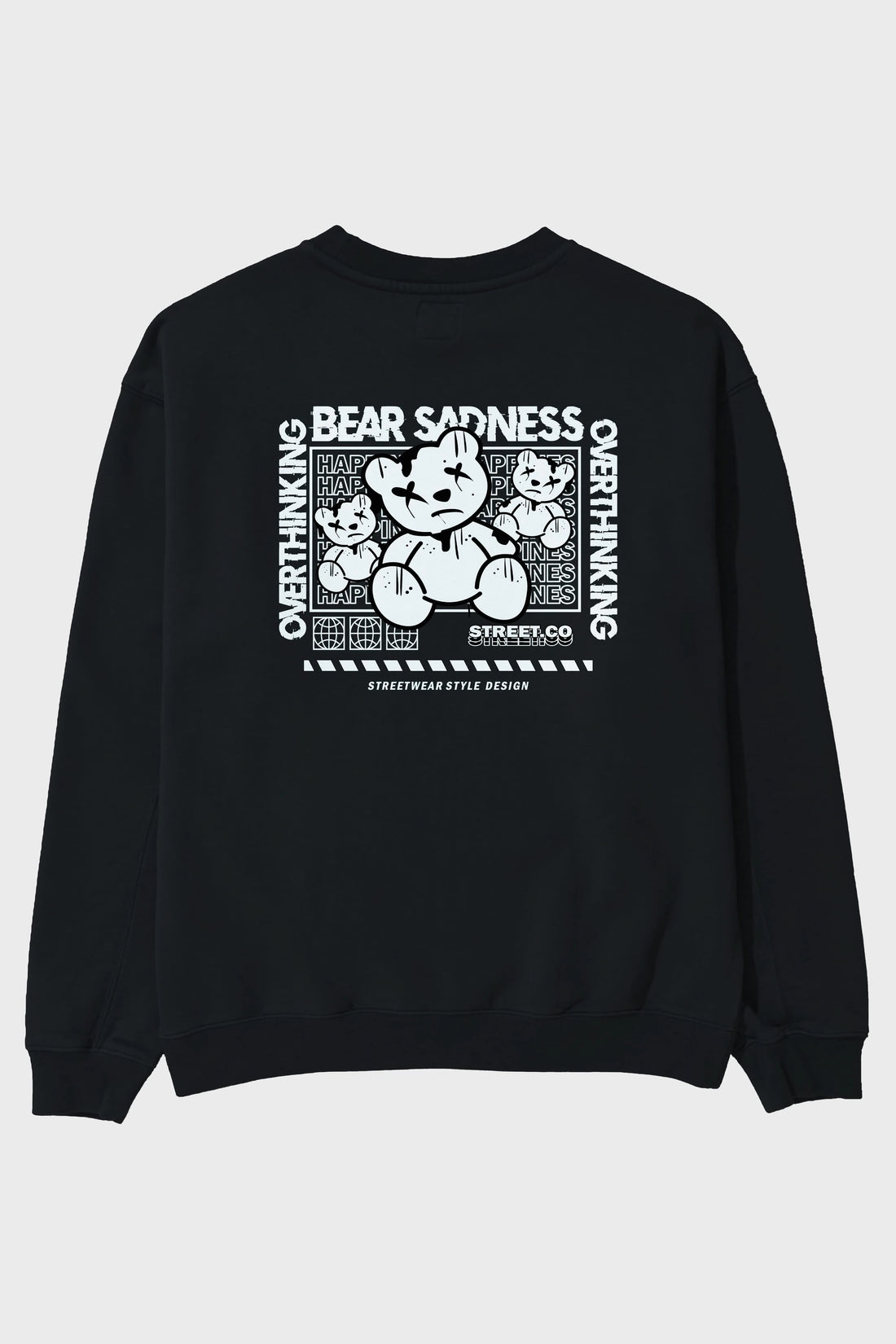 Bear Sadness 2 Arka Baskılı Oversize Sweatshirt Erkek Kadın Unisex