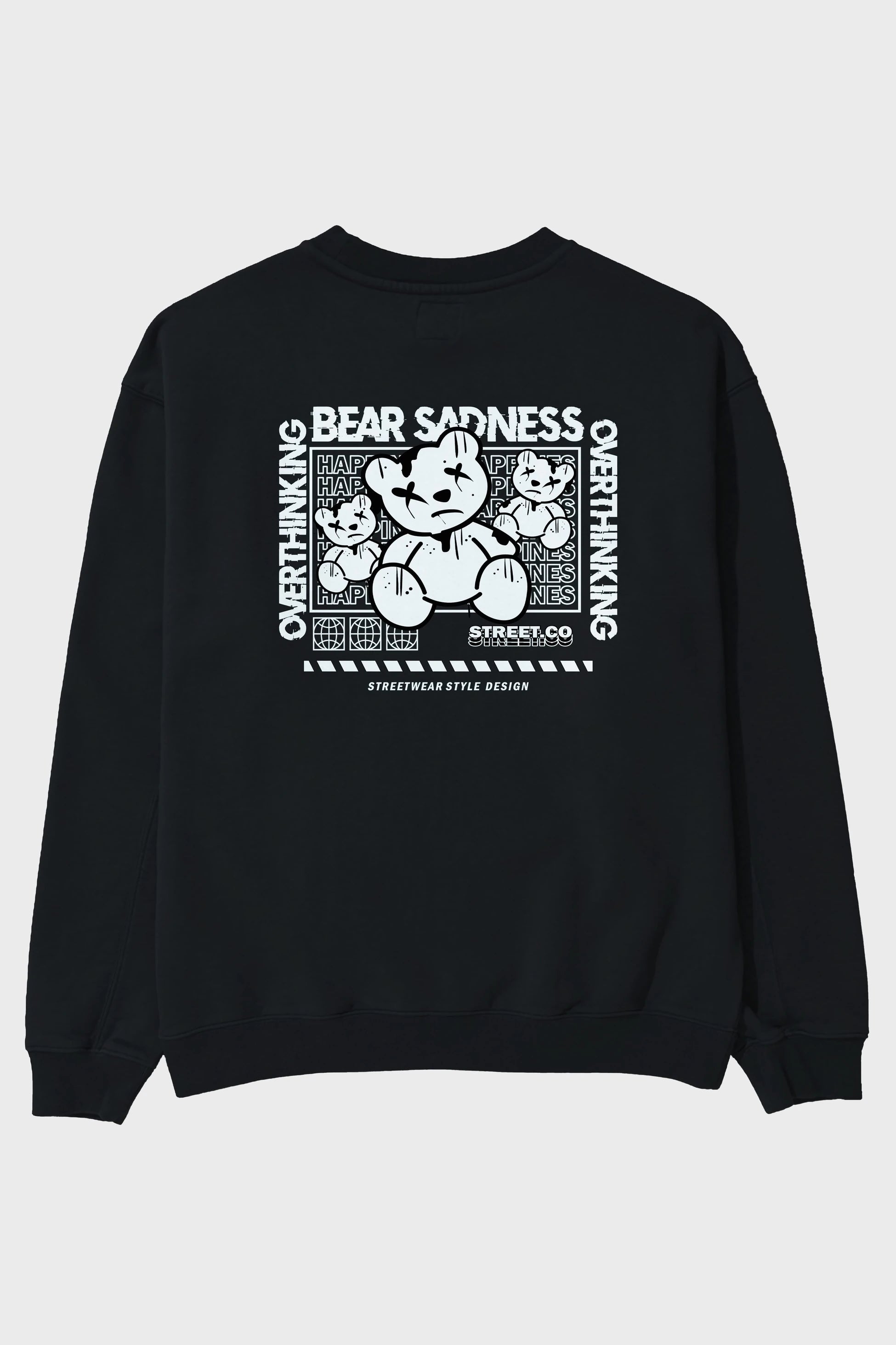 Bear Sadness 2 Arka Baskılı Oversize Sweatshirt Erkek Kadın Unisex