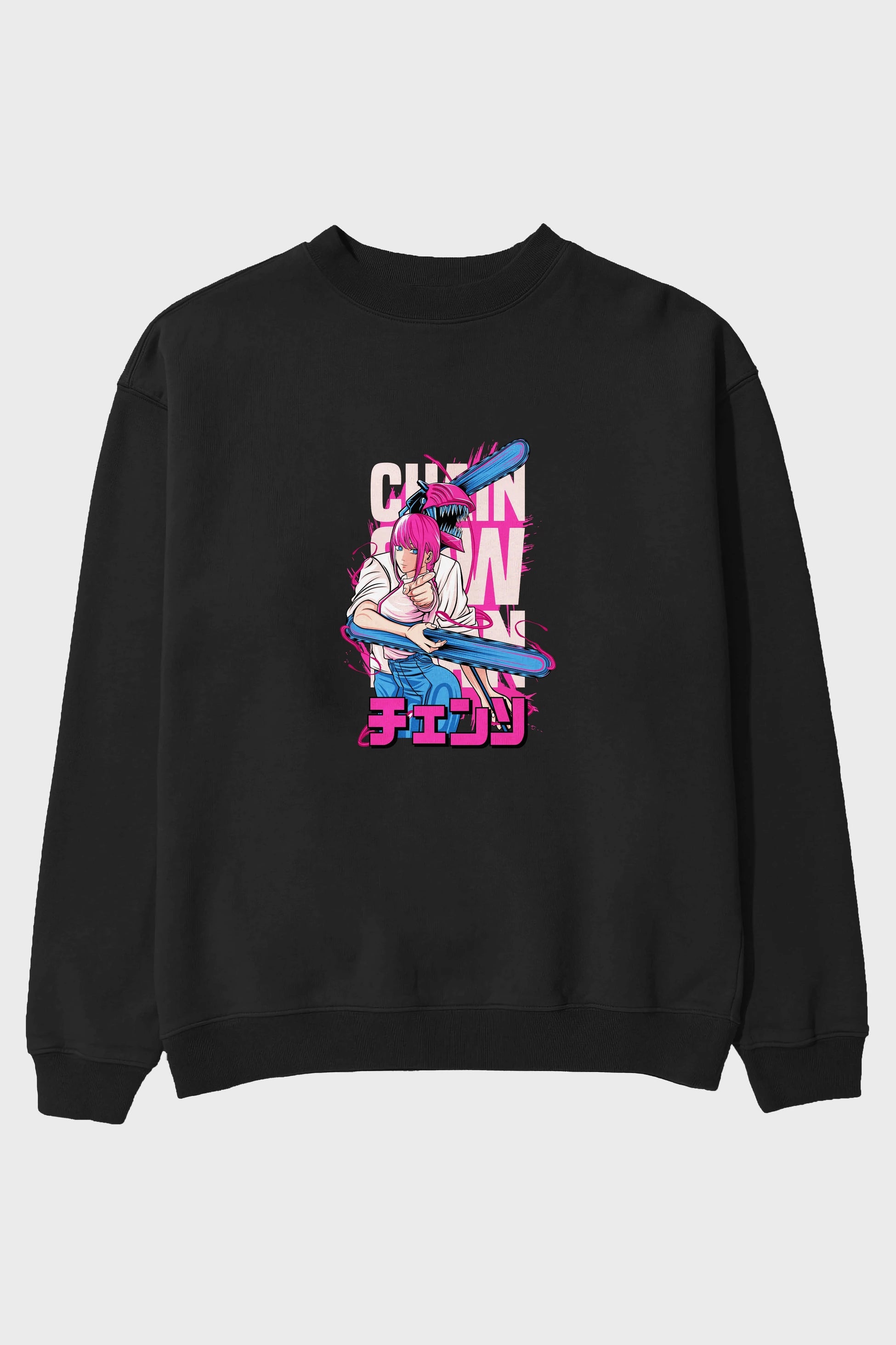 DENJI and MAKIMA Anime Ön Baskılı Oversize Sweatshirt Erkek Kadın Unisex