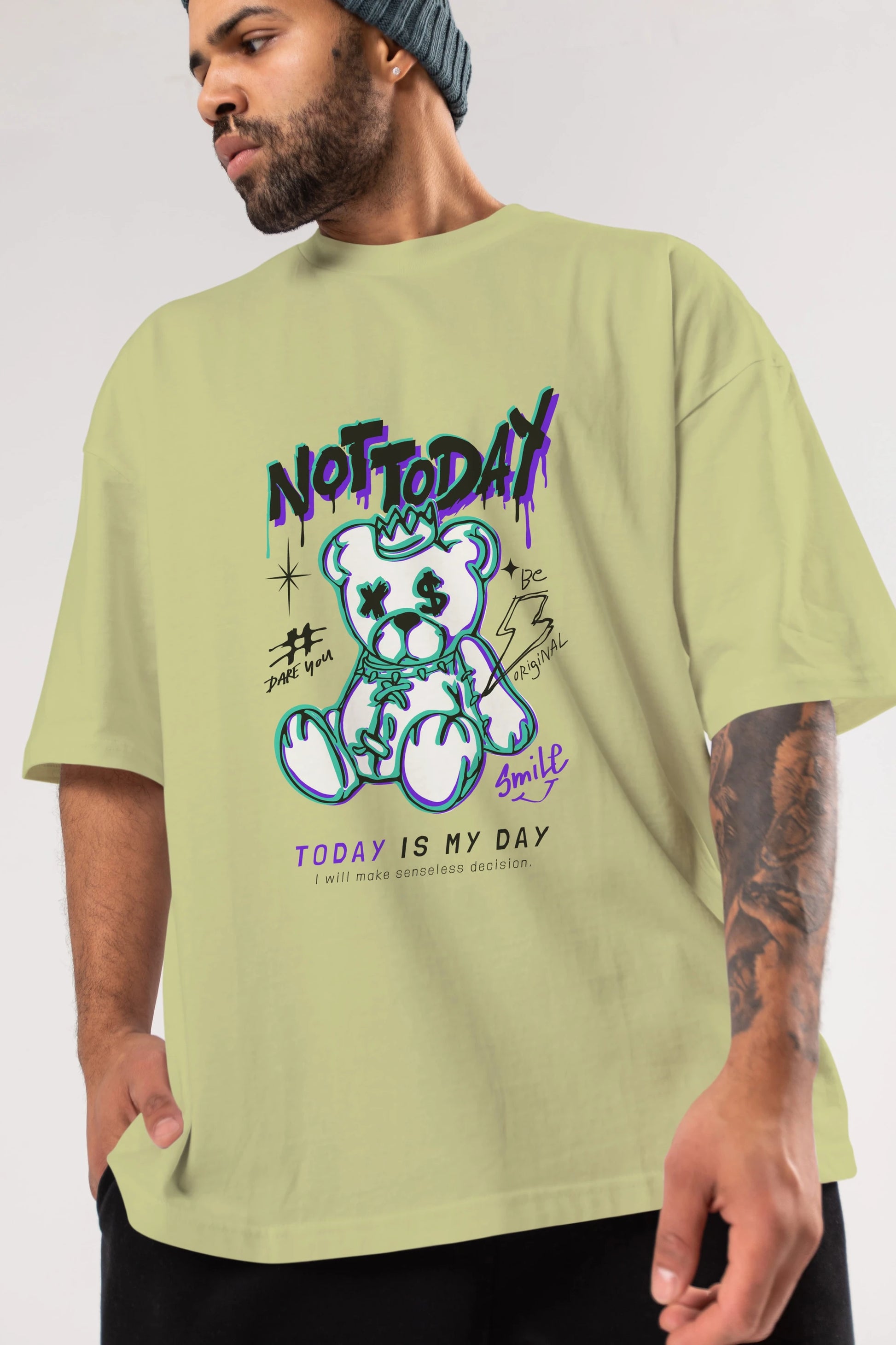 Teddy Bear Not Today Ön Baskılı Oversize t-shirt Erkek Kadın Unisex