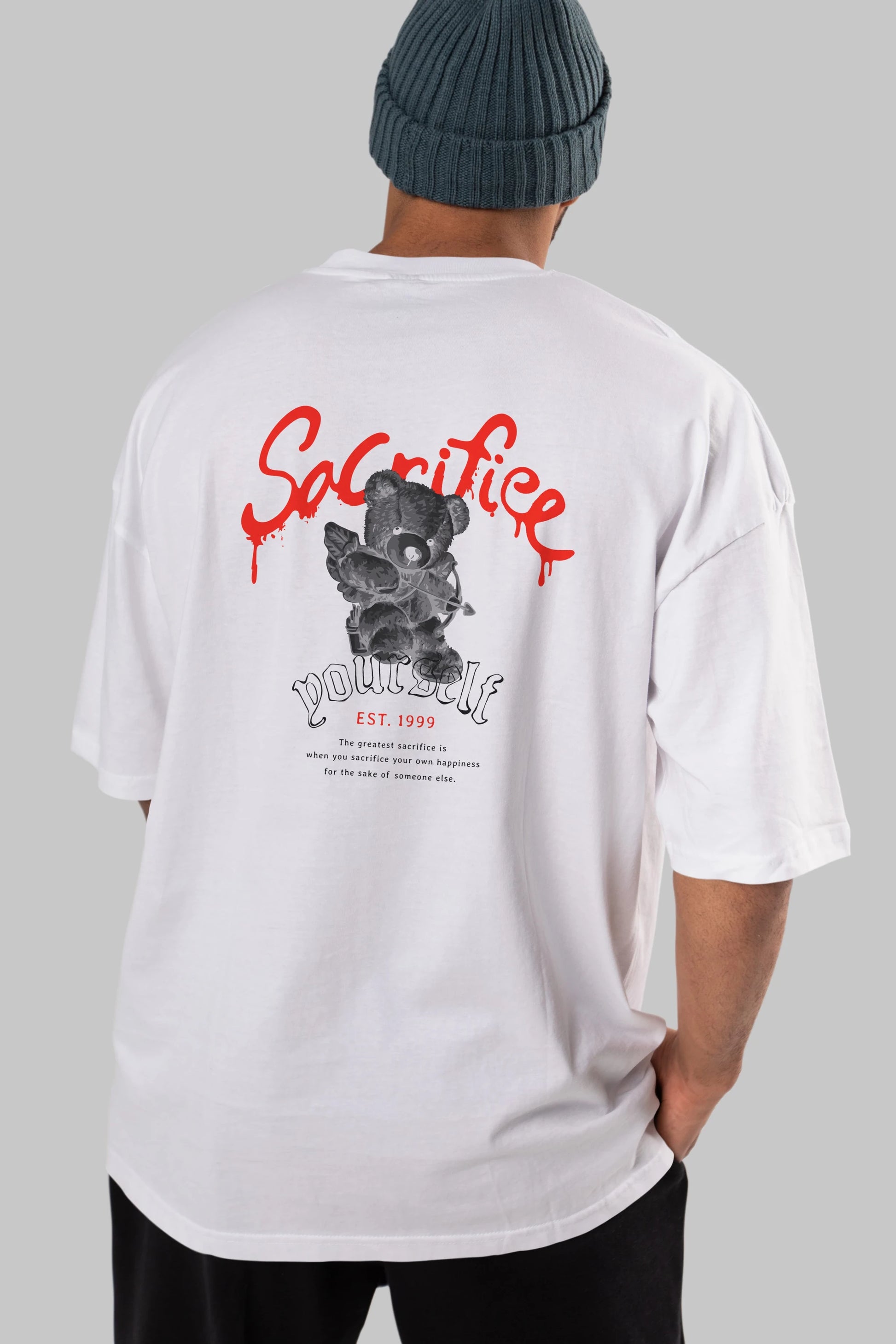 Sacrifice Yourself Bear Arka Baskılı Oversize t-shirt Erkek Kadın Unisex