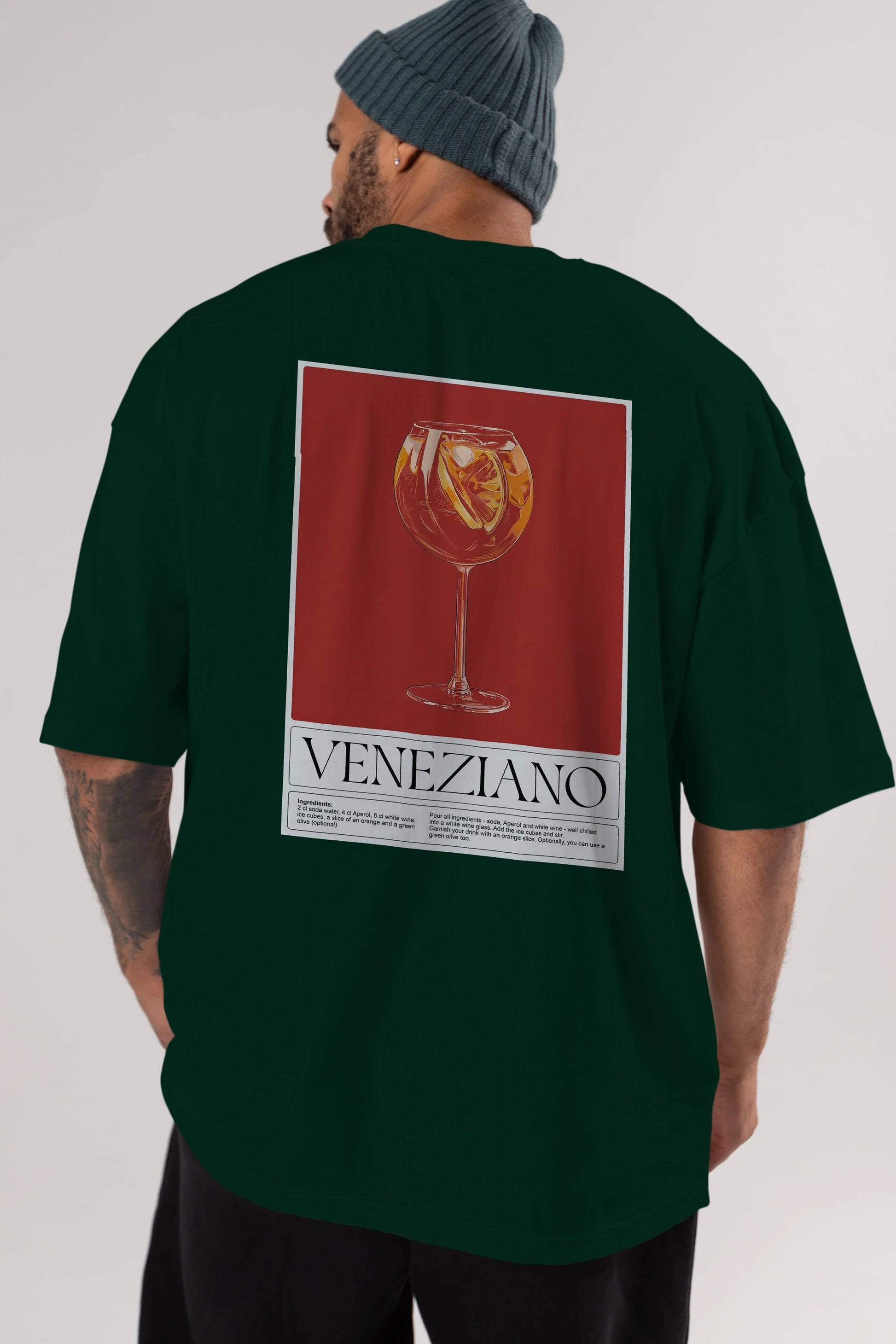 Veneziano Arka Baskılı Oversize t-shirt Erkek Kadın Unisex %100 Pamuk Bisiklet Yaka tişort