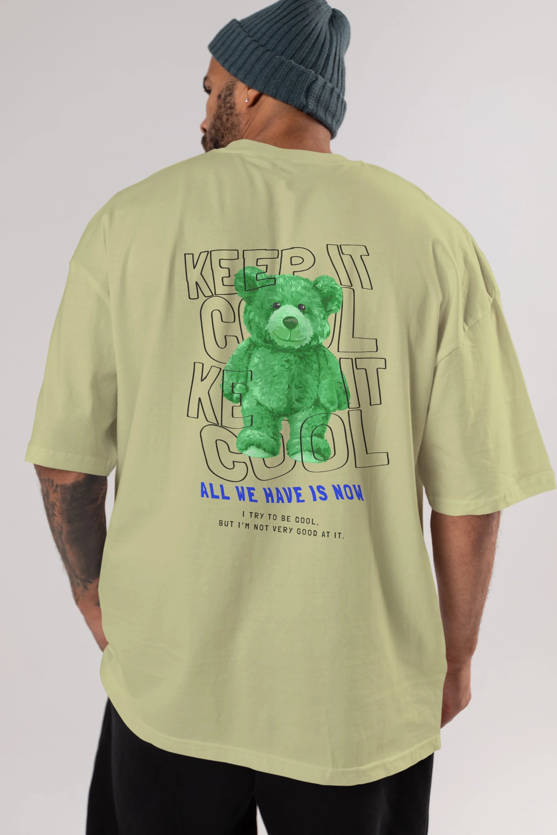 Keep it Cool Bear Arka Baskılı Oversize t-shirt Erkek Kadın Unisex