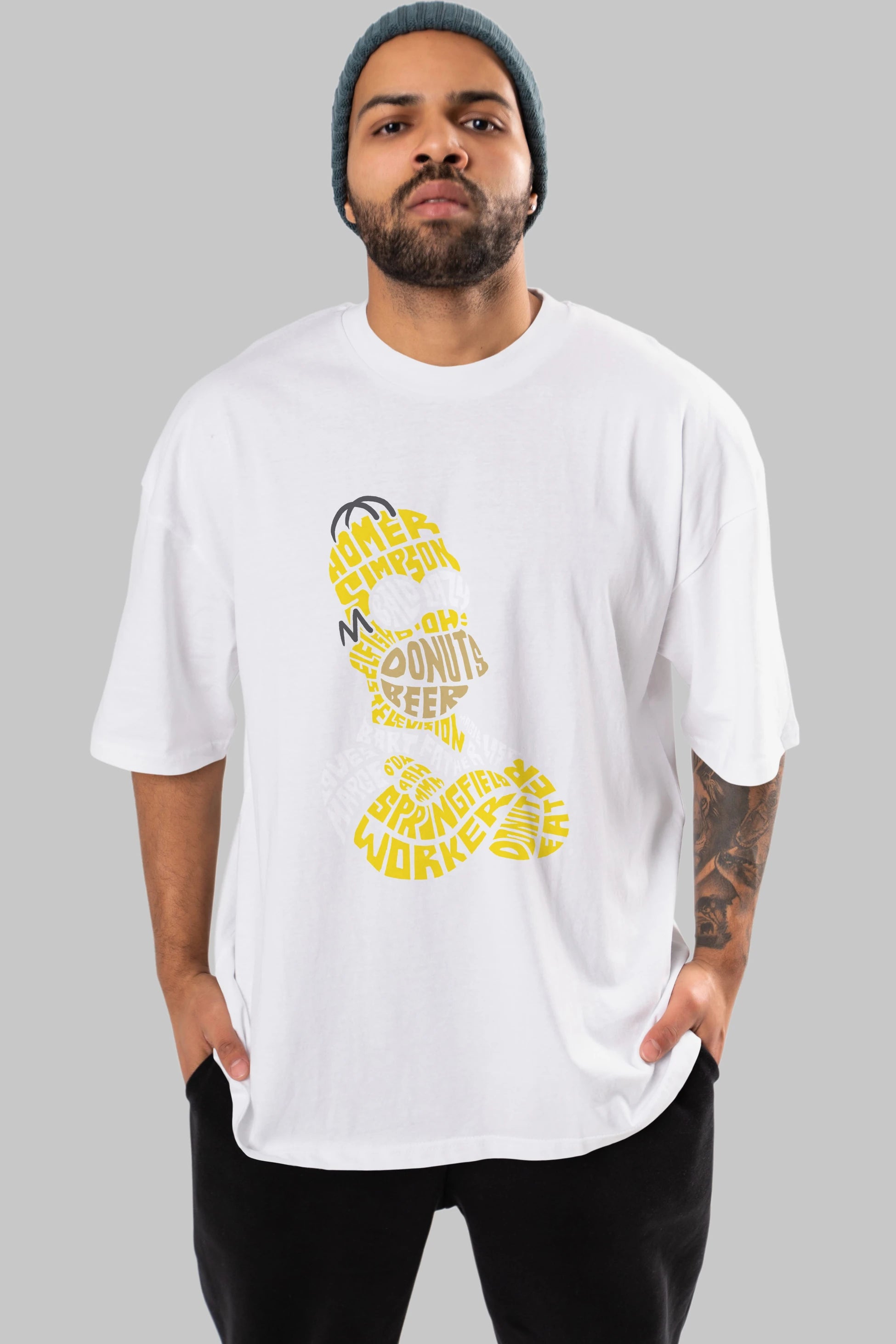 Homer Simpson Ön Baskılı Oversize t-shirt %100 pamuk Erkek Kadın Unisex