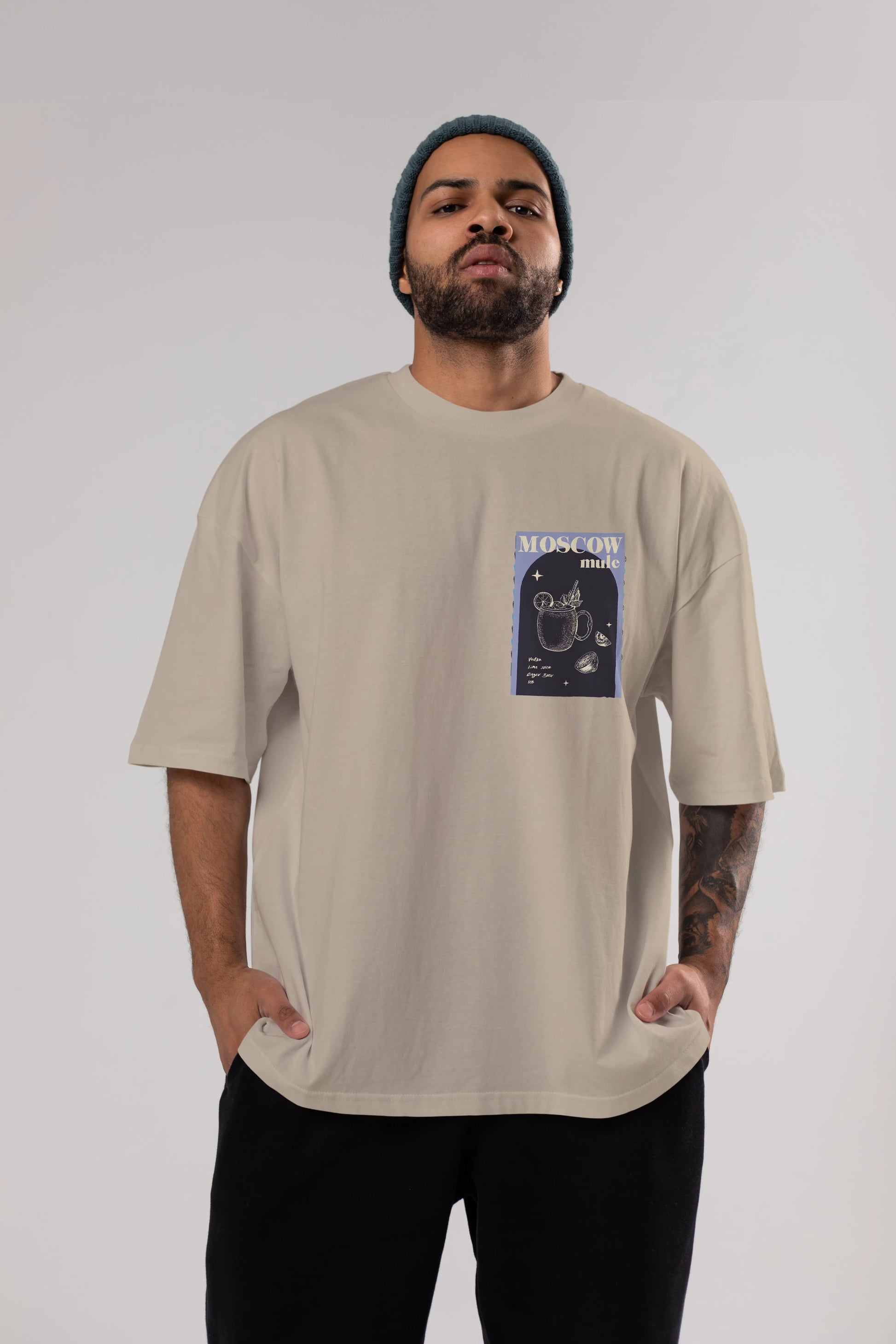 Moscow Mule Ön Sol Baskılı Oversize t-shirt Erkek Kadın Unisex %100 Pamuk Bisiklet Yaka tişort