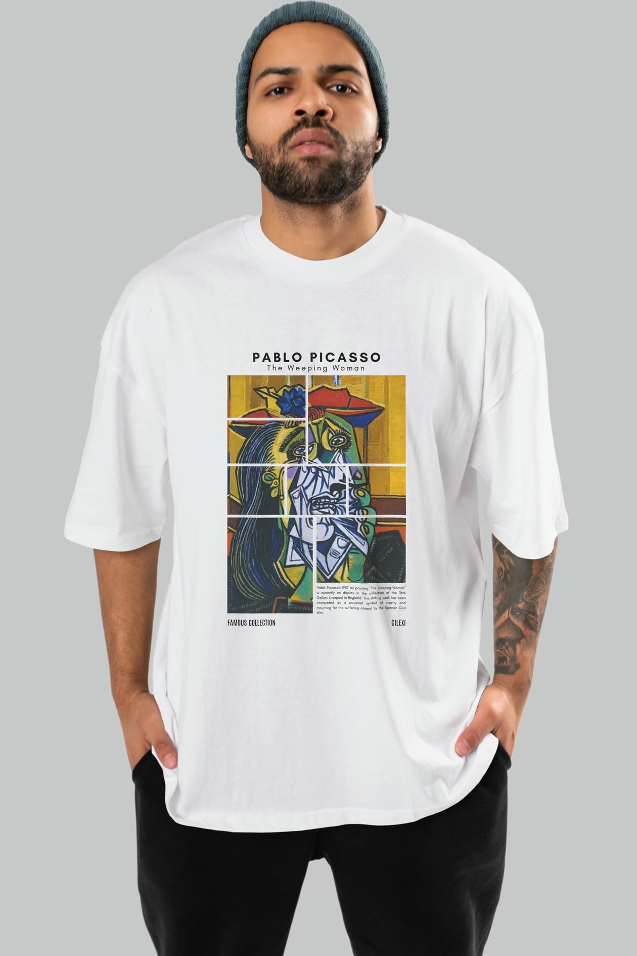 Pablo Picasso ön Baskılı Oversize t-shirt Erkek Kadın Bisiklet Yaka Pamuk tişort