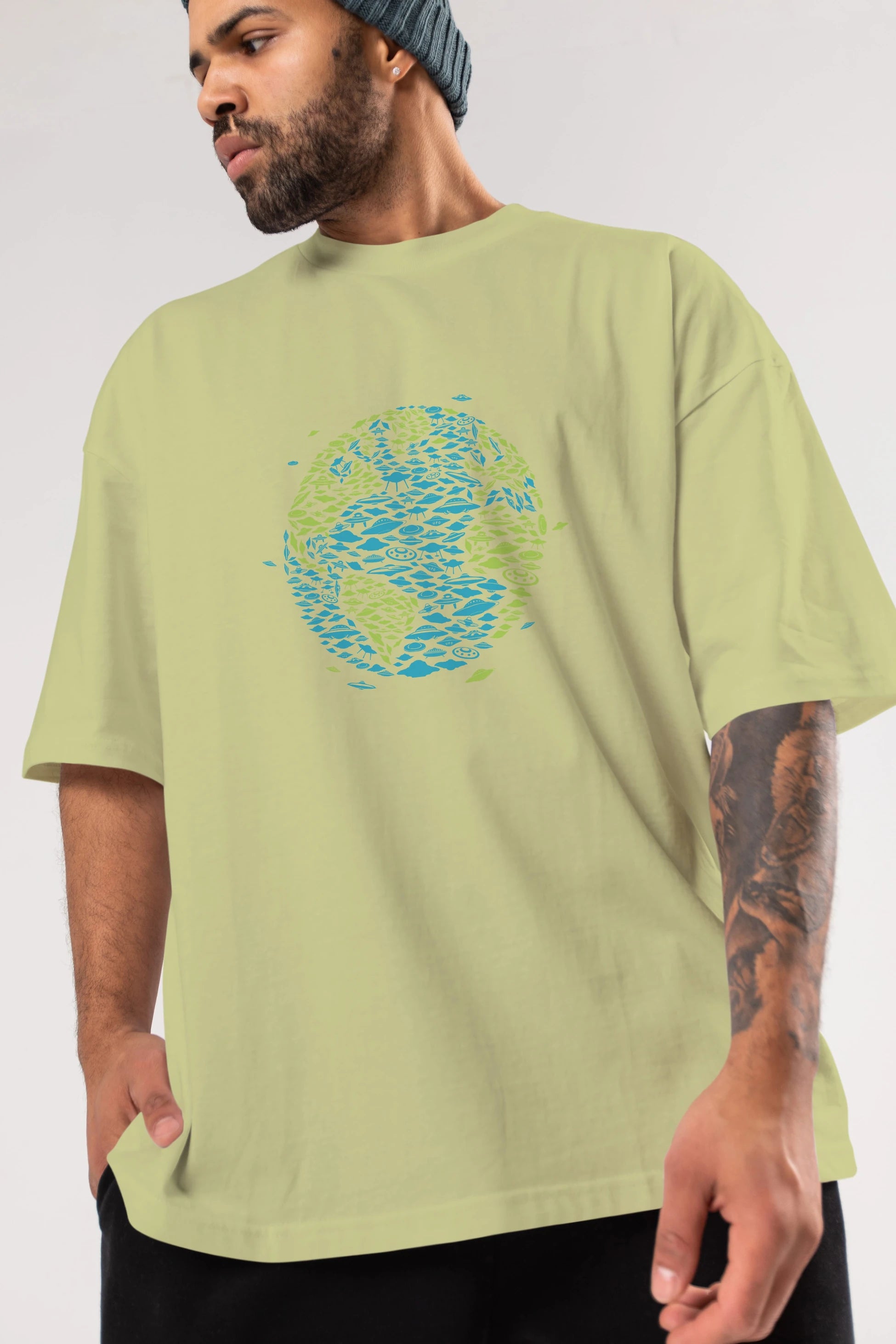 UFO Invasion Ön Baskılı Oversize t-shirt %100 pamuk Erkek Kadın Unisex