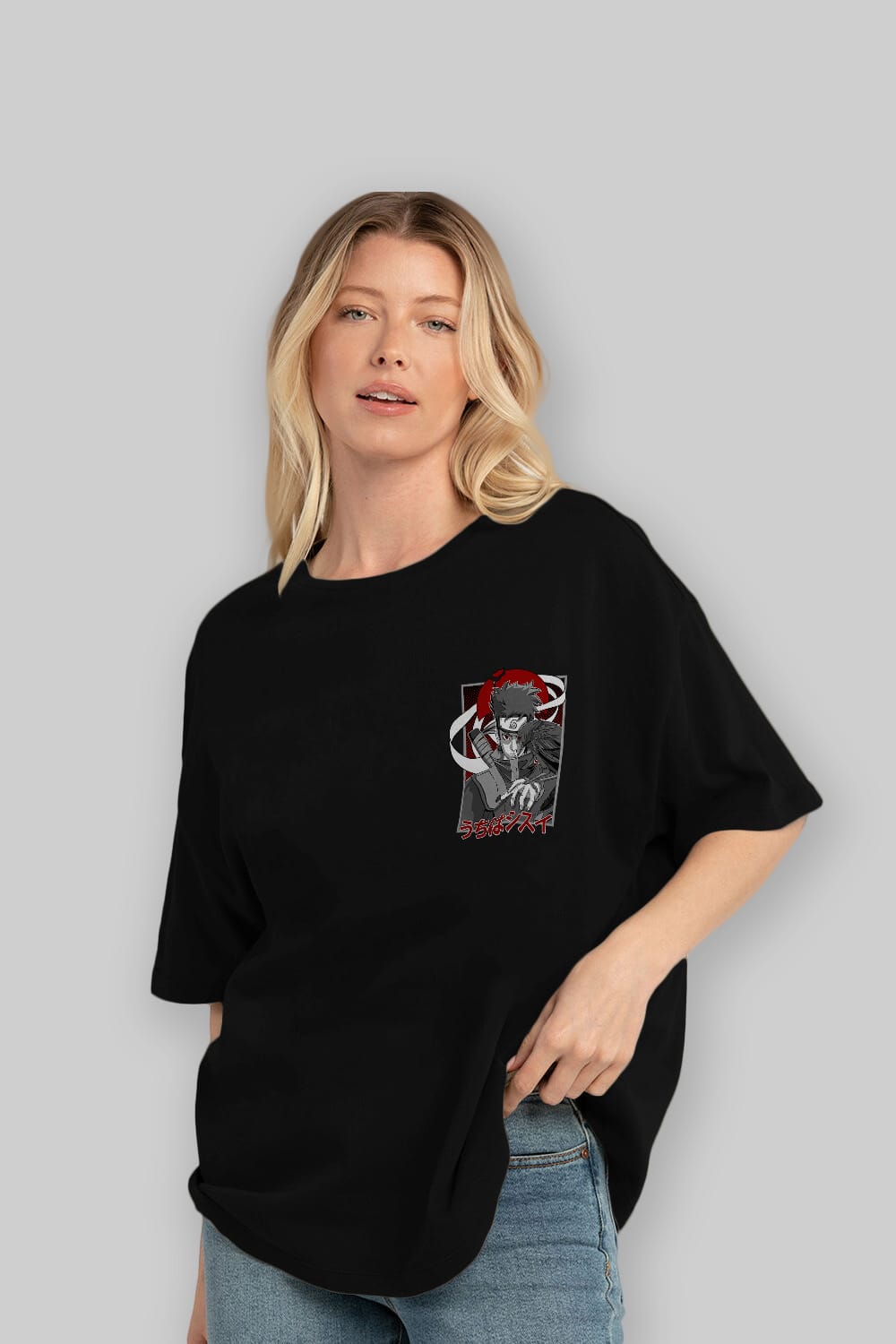 SHISUI UCHIHA NARUTO Ön Sol Baskılı Oversize t-shirt Erkek Kadın Unisex %100 Pamuk Bisiklet Yaka tişort