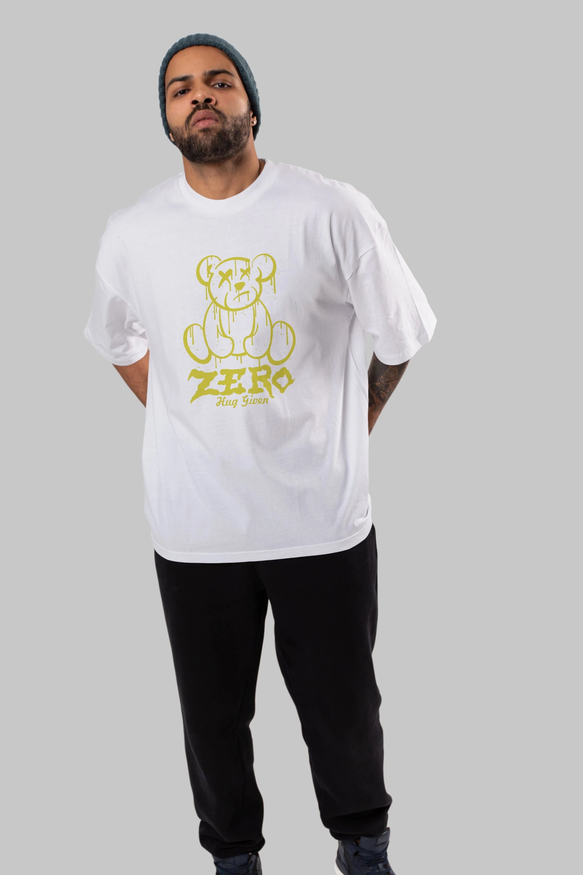 Zero Hug Given Bear Ön Baskılı Oversize t-shirt Erkek Kadın Unisex