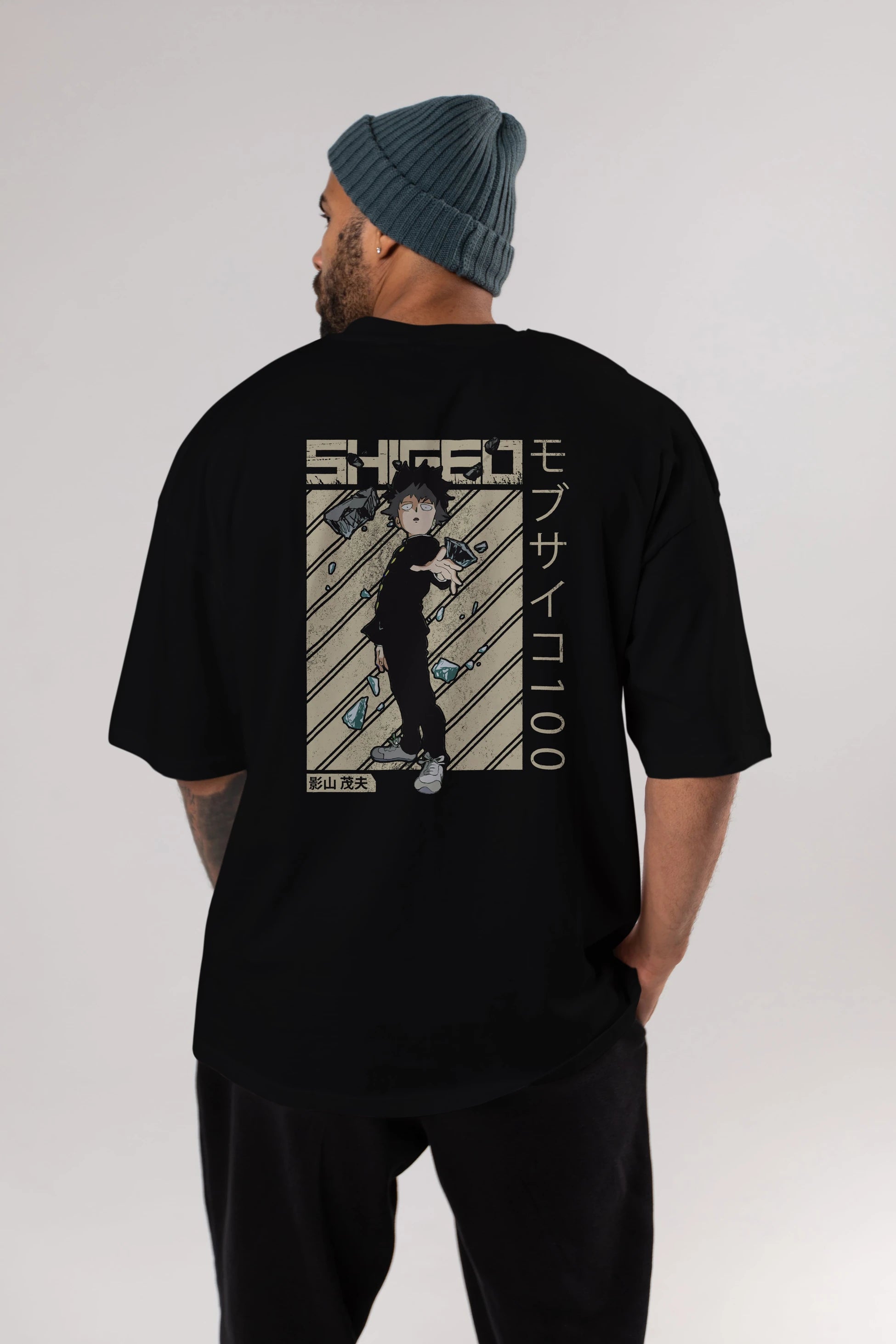 Shigeo Kageyama 3 Anime Arka Baskılı Oversize t-shirt Erkek Kadın Unisex