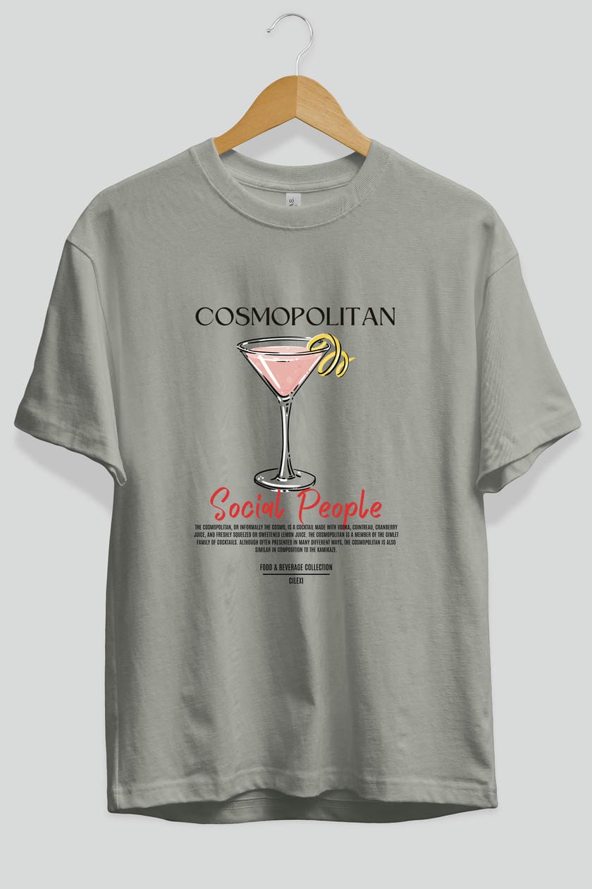 Cosmopolıtan Kokteyl Serisi ön Baskılı Oversize t-shirt Erkek Kadın %100 Pamuk Bisiklet Yaka tişort