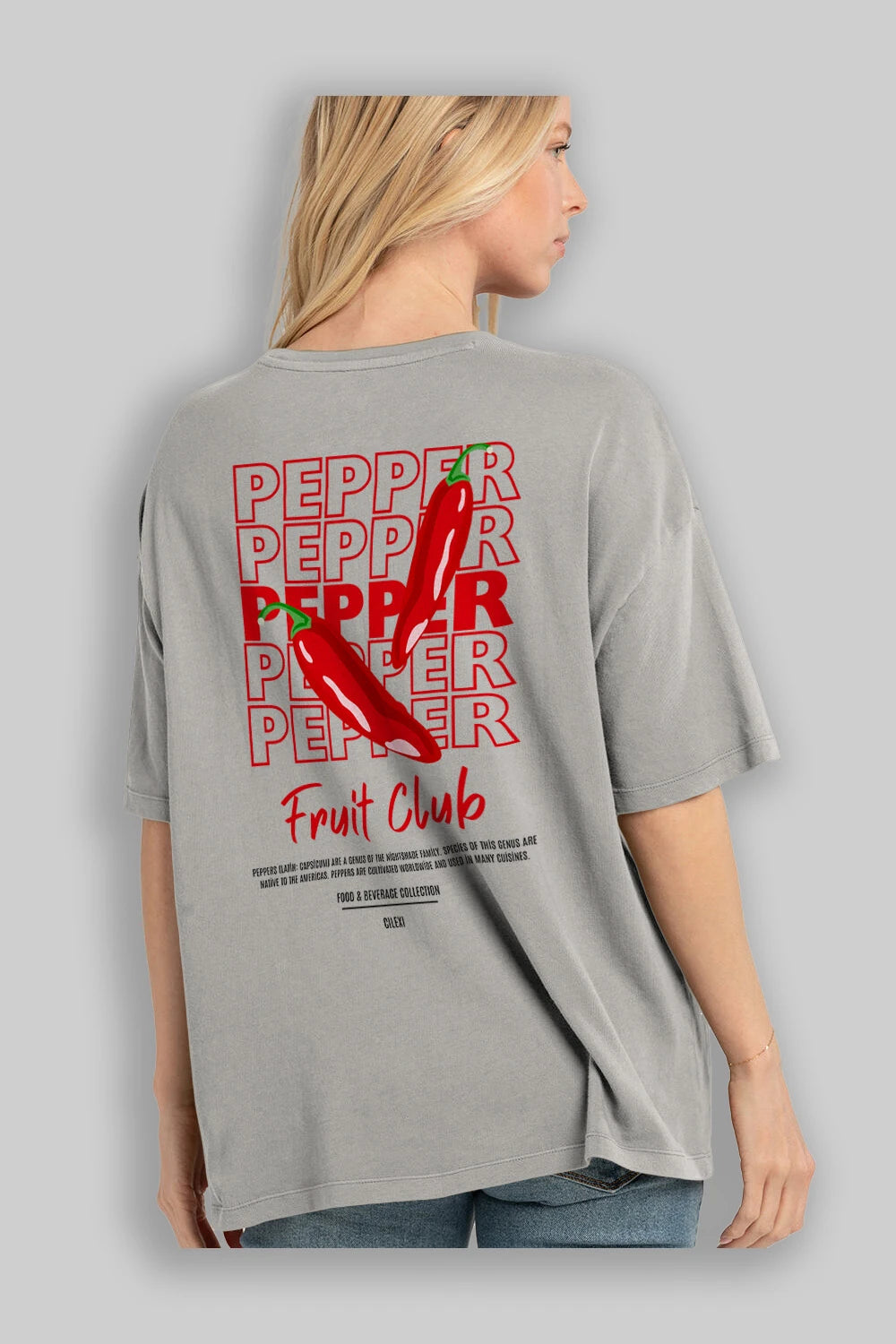 Pepper Arka Baskılı Oversize t-shirt Erkek Kadın Pamuk Bisiklet Yaka tişort
