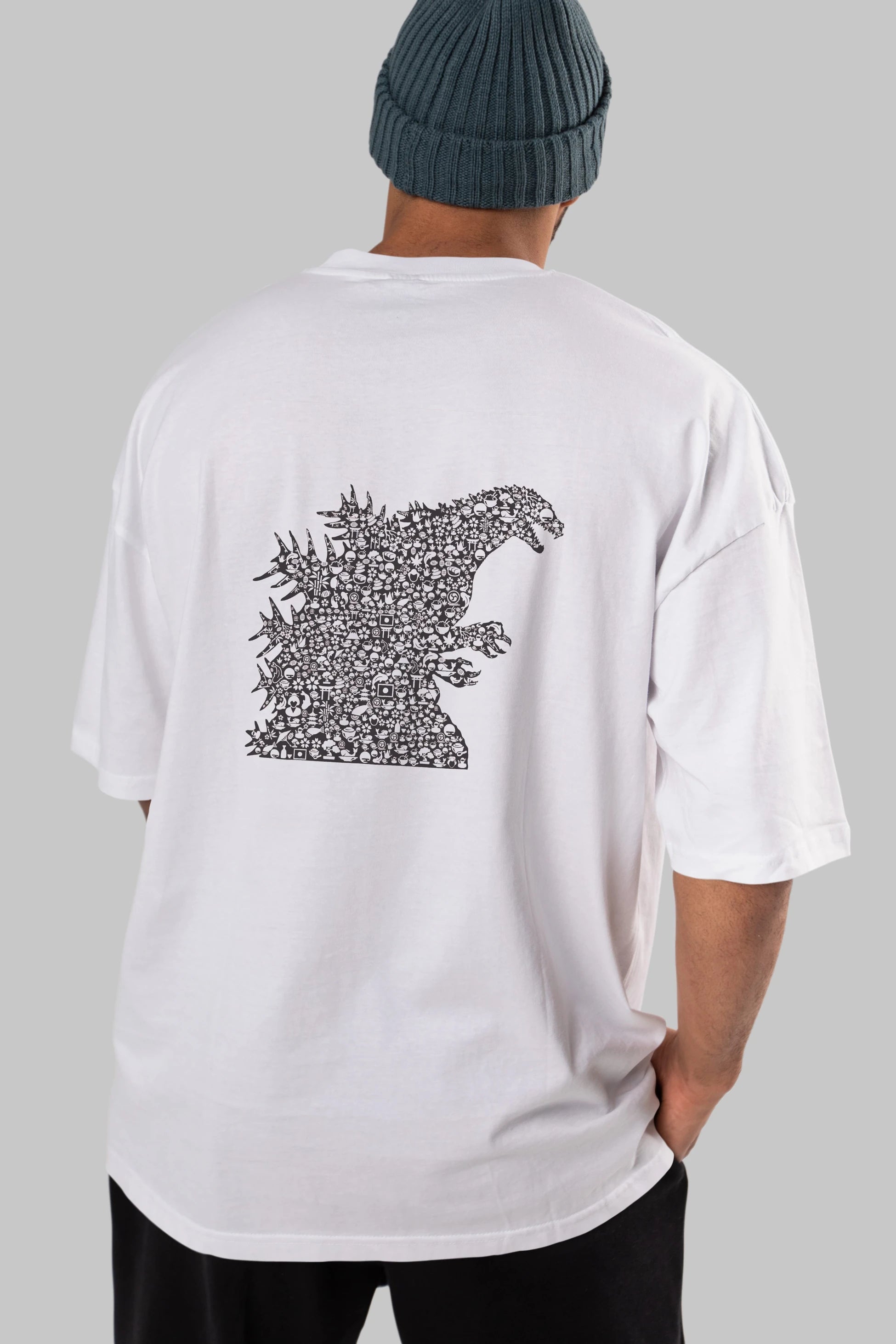 Godzilla Arka Baskılı Oversize t-shirt %100 pamuk Erkek Kadın Unisex
