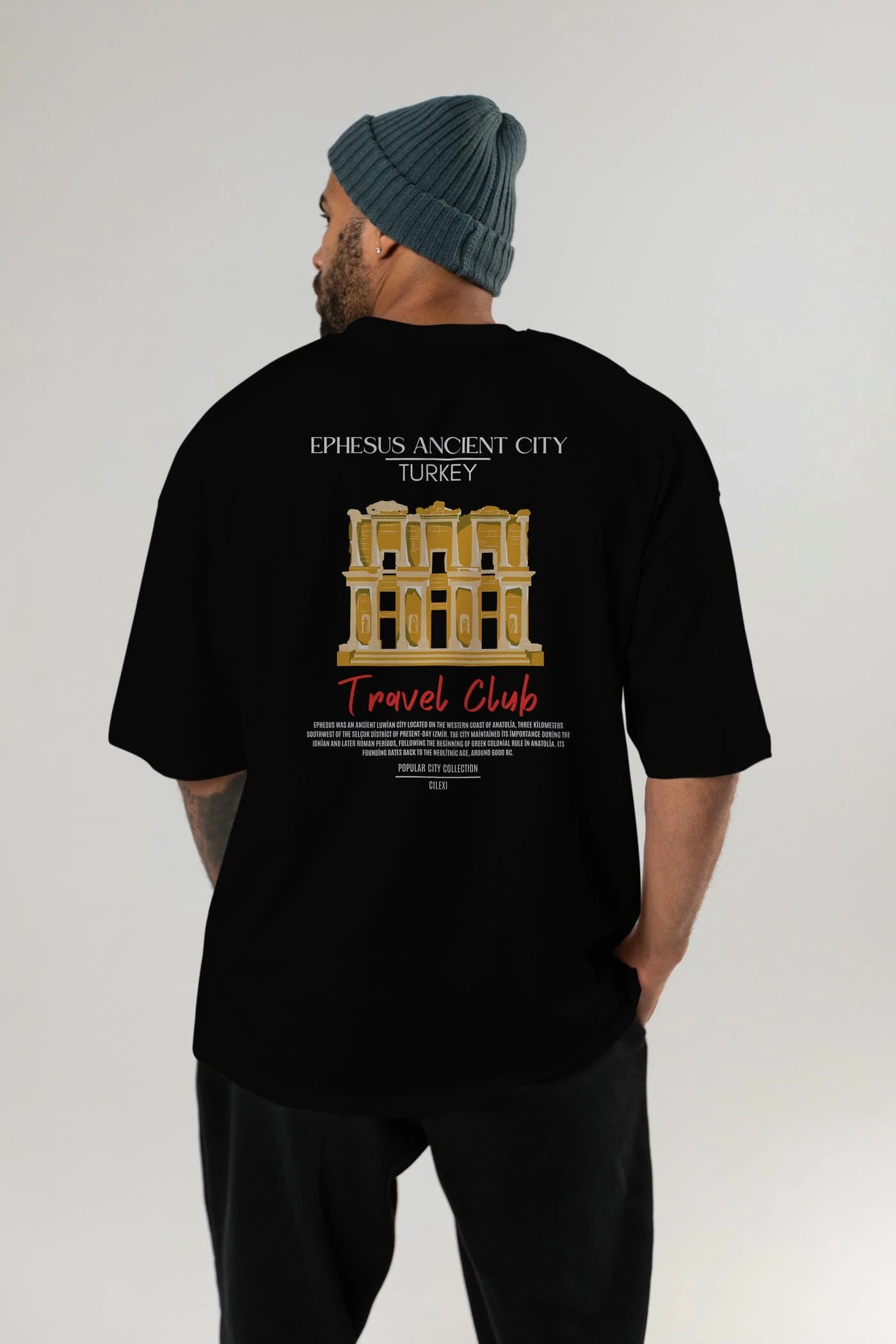 Ephesus Ancient City Turkey Arka Baskılı Oversize t-shirt Erkek Kadın Pamuk Bisiklet Yaka tişort