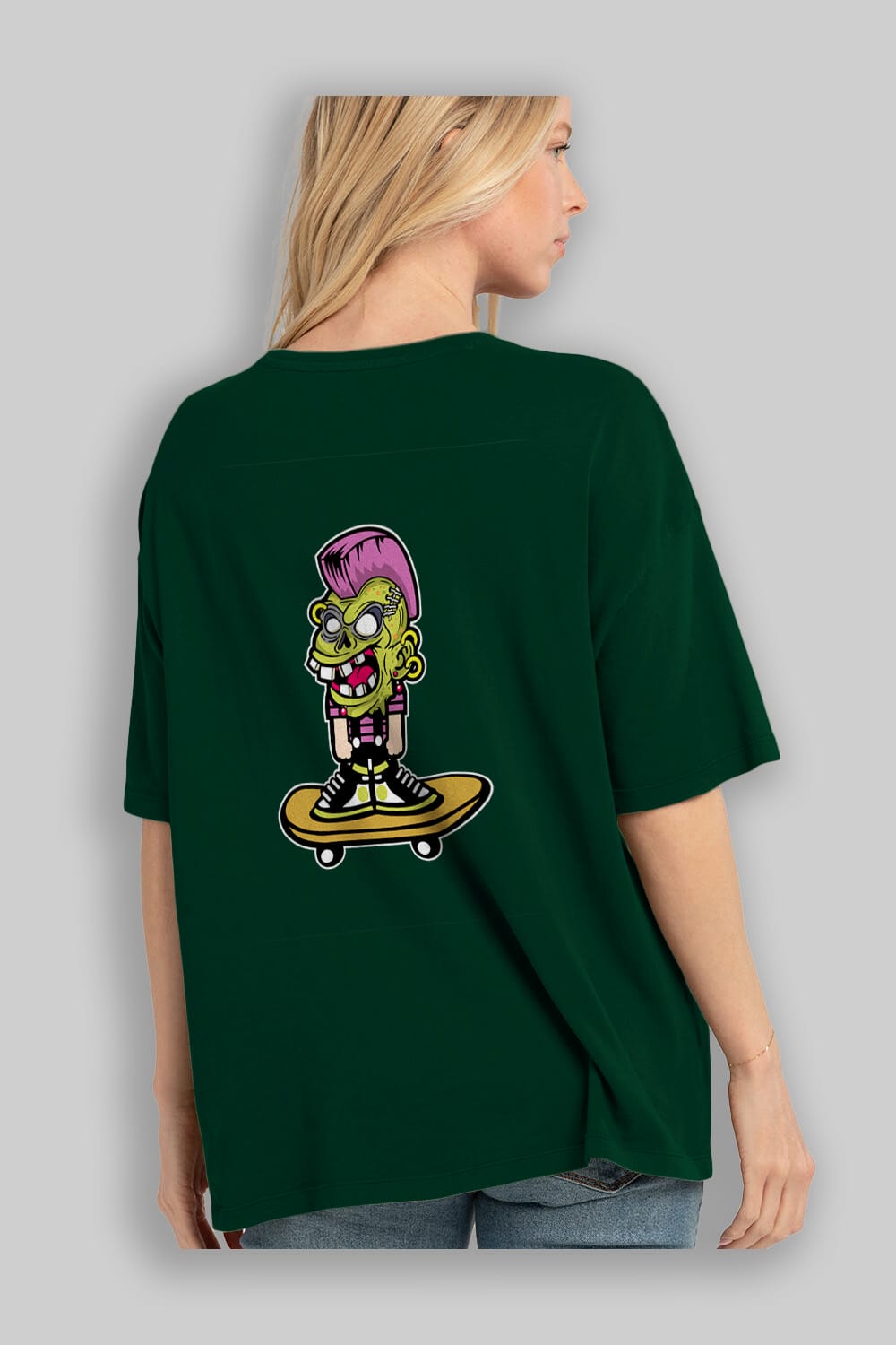 Zombie Punk Skater Arka Baskılı Oversize t-shirt Erkek Kadın Unisex %100 Pamuk tişort