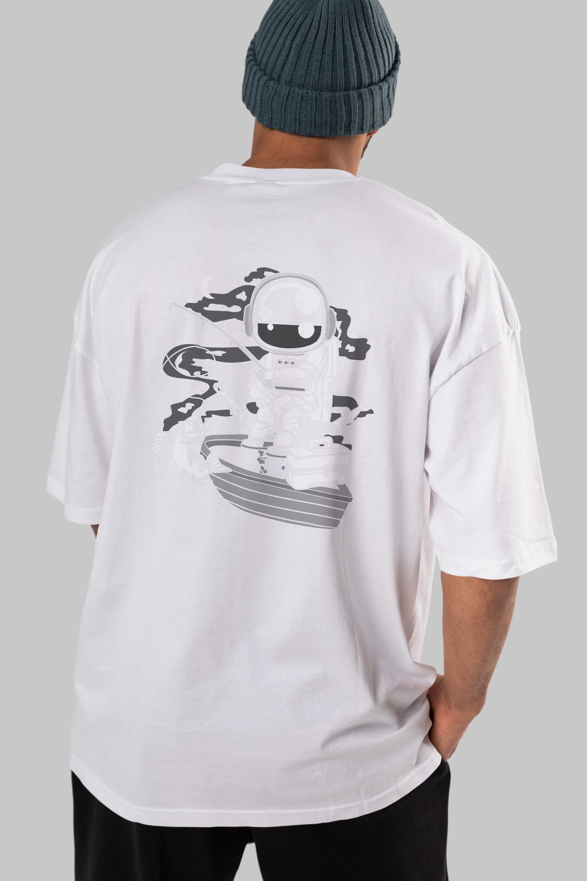 Astronaut Fisherman Arka Baskılı Oversize t-shirt Erkek Kadın Unisex