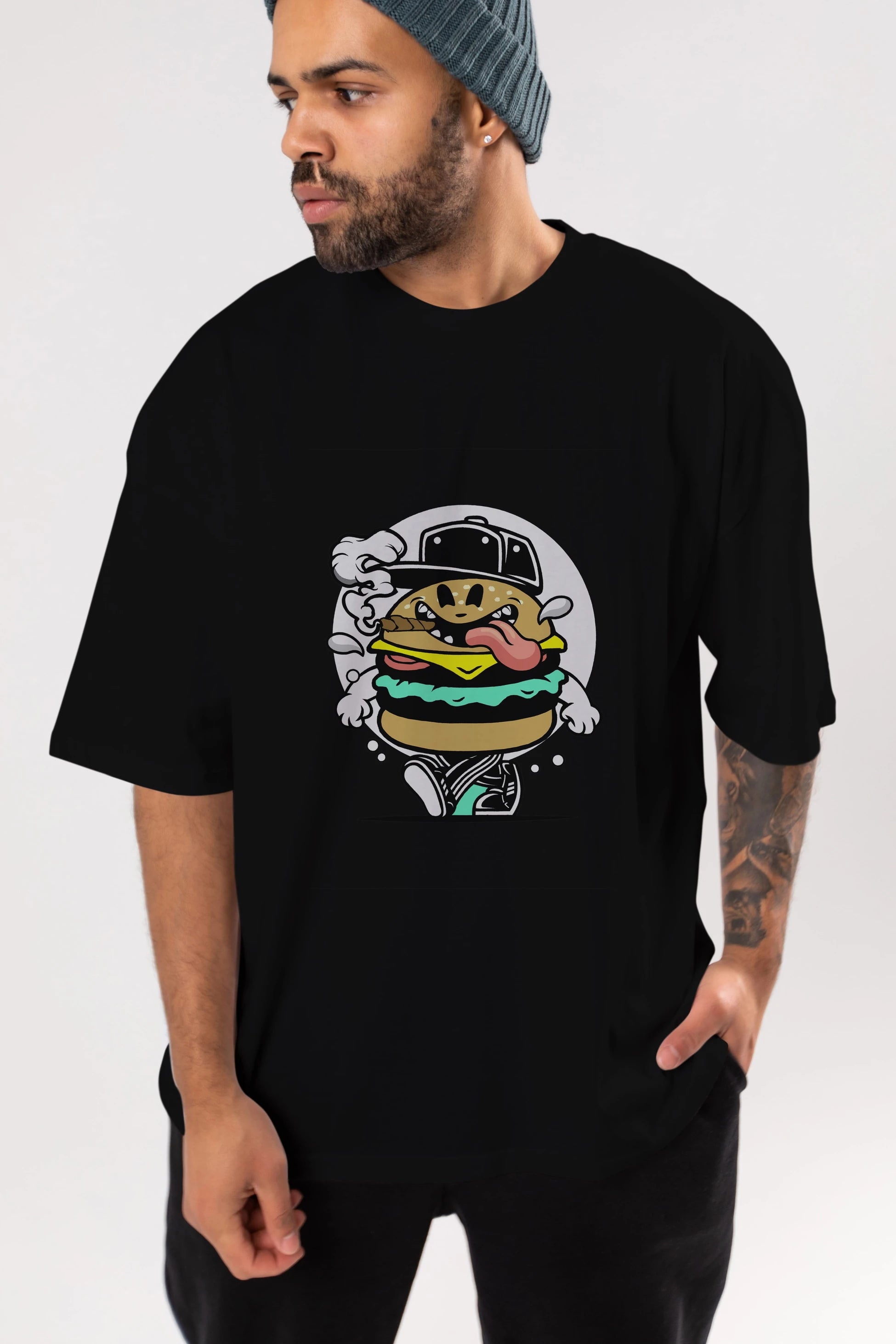 Burger Guy Ön Baskılı Oversize t-shirt Erkek Kadın Unisex %100 Pamuk tişort