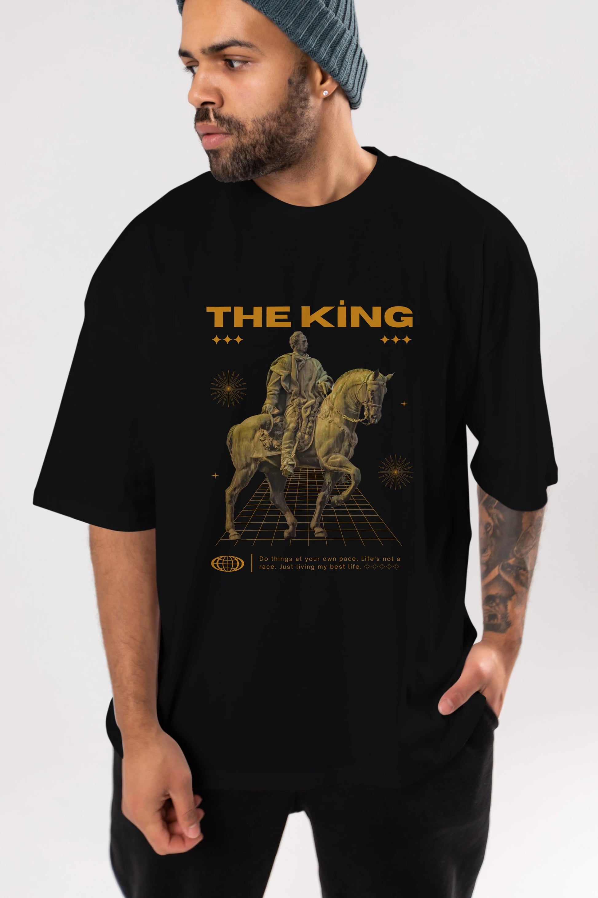The King Yazılı Ön Baskılı Oversize t-shirt Erkek Kadın Unisex