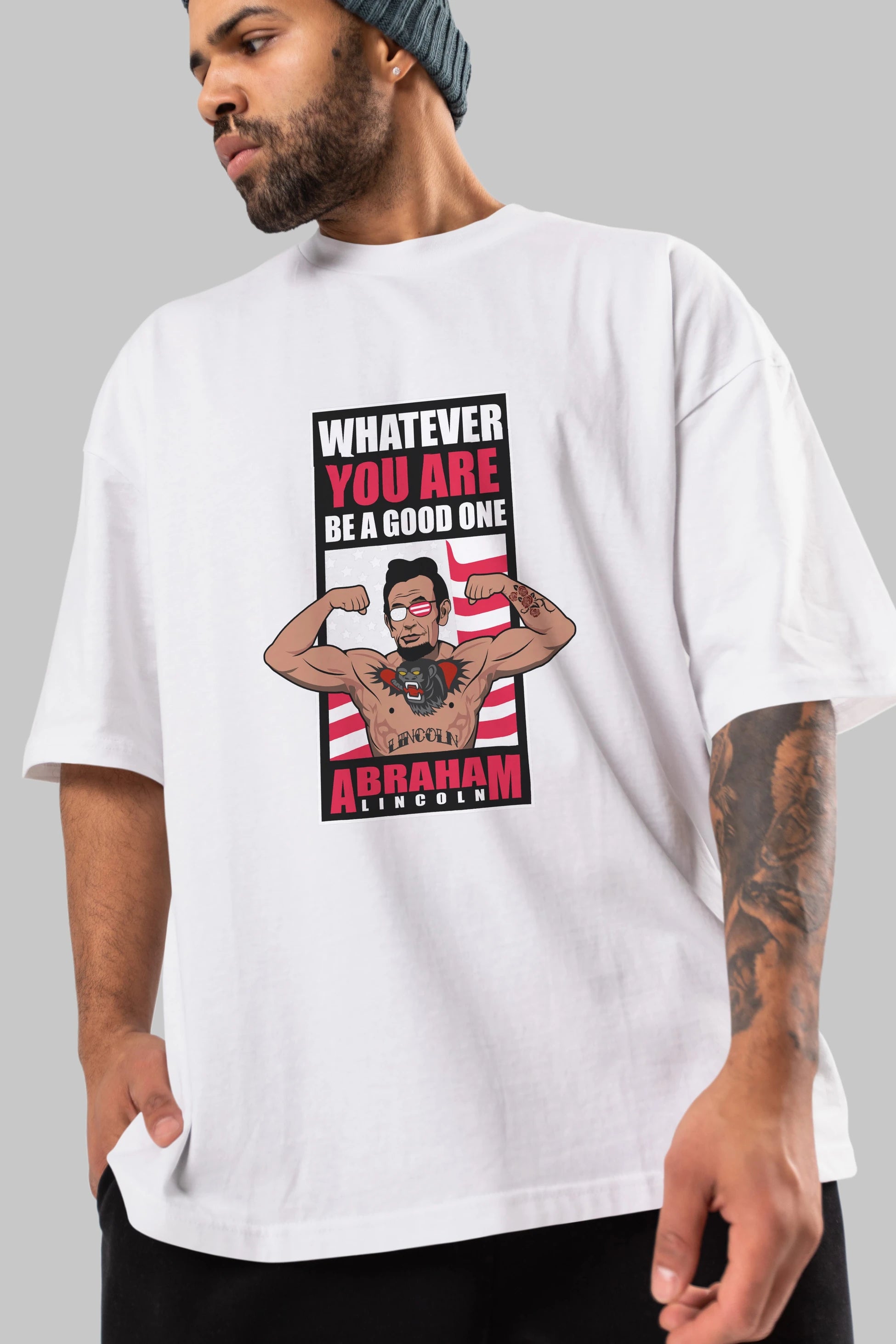 Lincoln Fighter Ön Baskılı Oversize t-shirt Erkek Kadın Unisex %100 Pamuk tişort