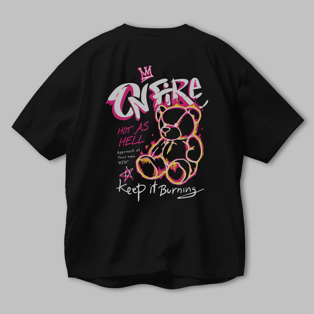 On Fire Bear Arka Baskılı Oversize t-shirt Erkek Kadın Unisex