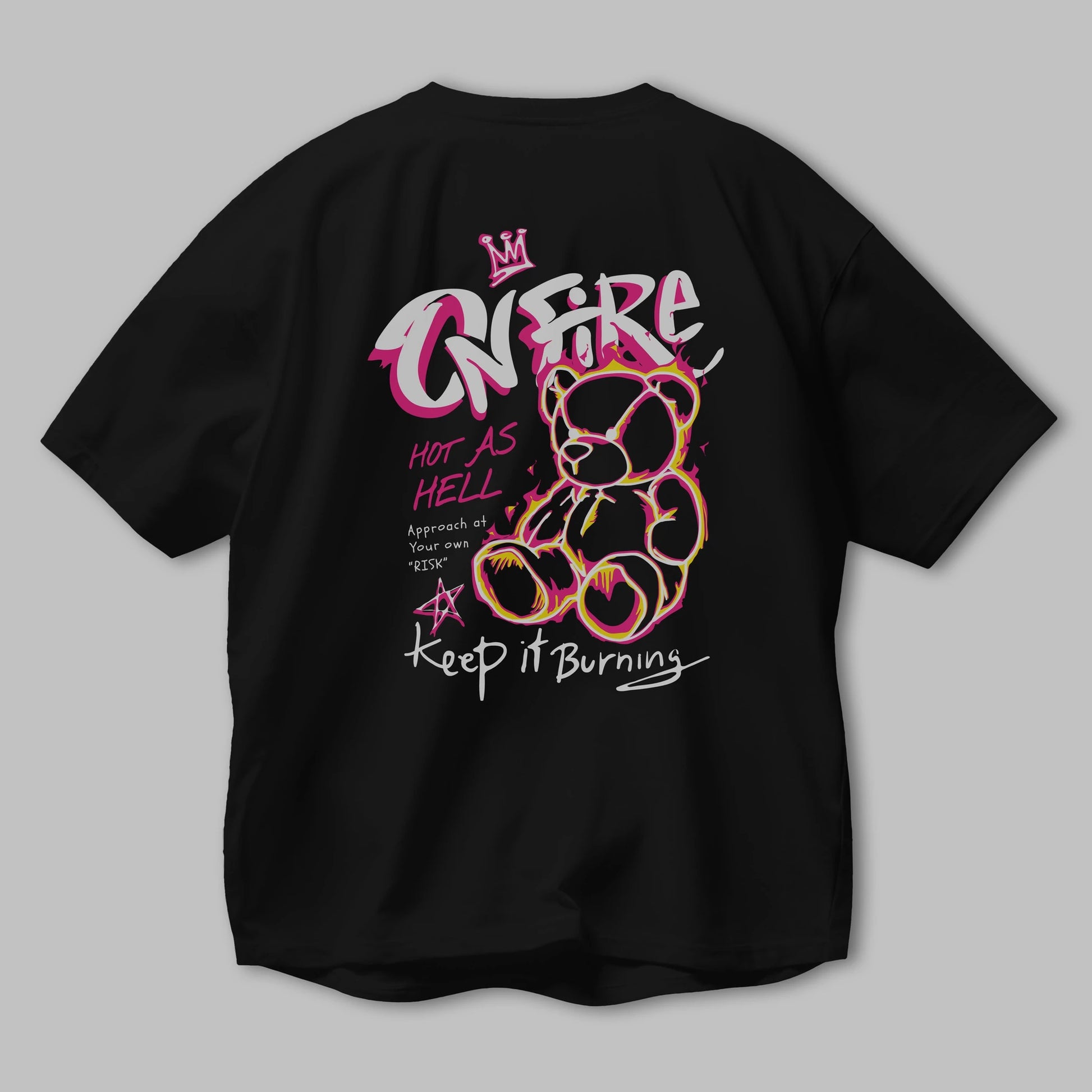 On Fire Bear Arka Baskılı Oversize t-shirt Erkek Kadın Unisex
